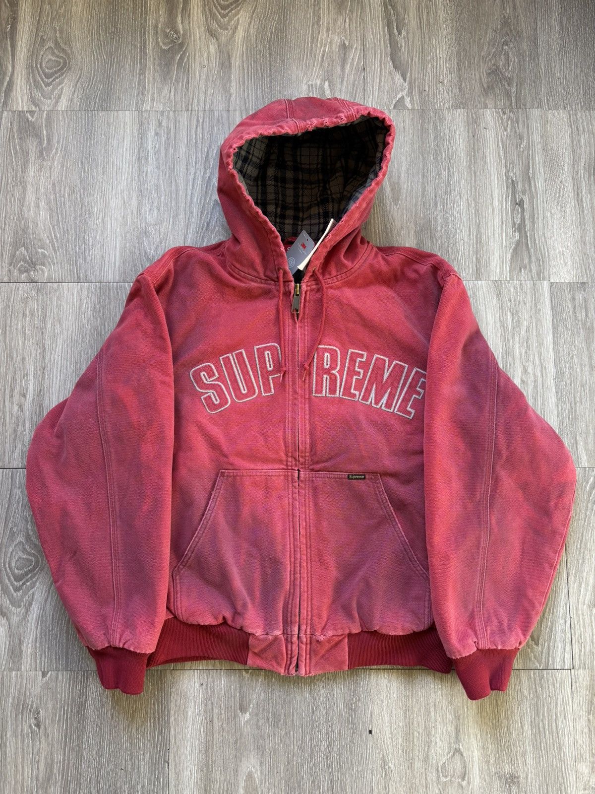 Supreme Reflective Arc Hooded Work Jacket Red FW25