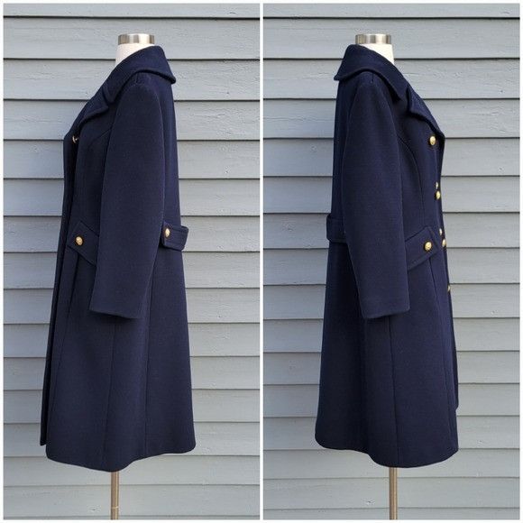 Vintage Vintage 50s Navy Blue Wool Double Breasted Greatcoat Militar Size L / US 10 / IT 46 - 3 Thumbnail