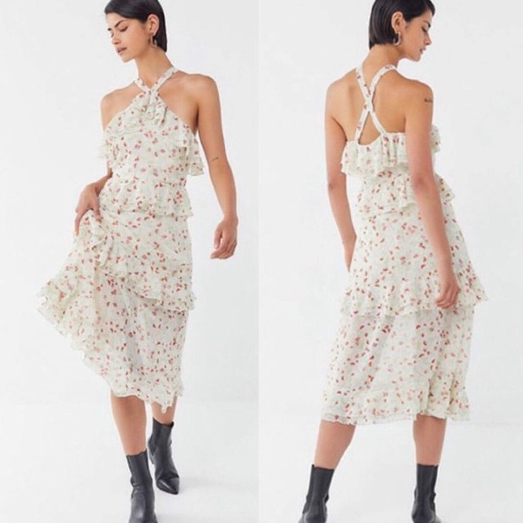Urban Outfitters Floral Ruffle Halter Midi Dress Size S / US 4 / IT 40 - 3 Thumbnail
