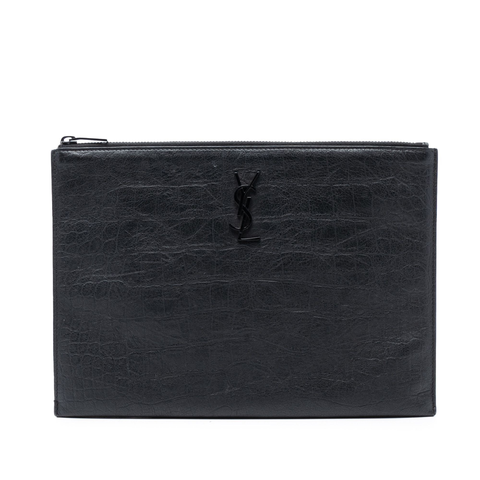 Yves Saint Laurent Yves Saint Laurent Croc Embossed Leather Monogram Clutch Size ONE SIZE - 1 Thumbnail
