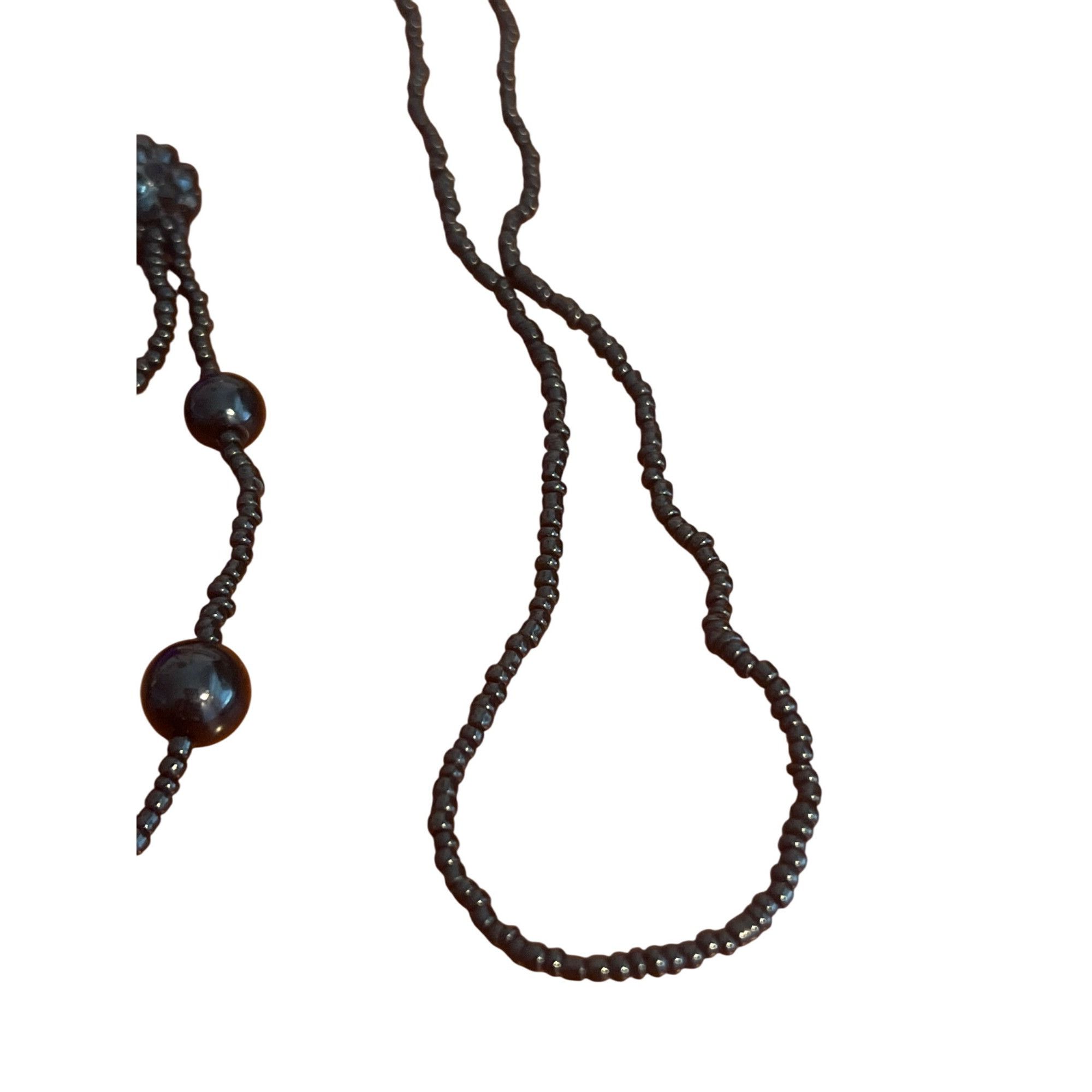 Other Vintage Black Glass Seed Bead Lariat Necklace 30" Tassel 4" Size ONE SIZE - 4 Thumbnail