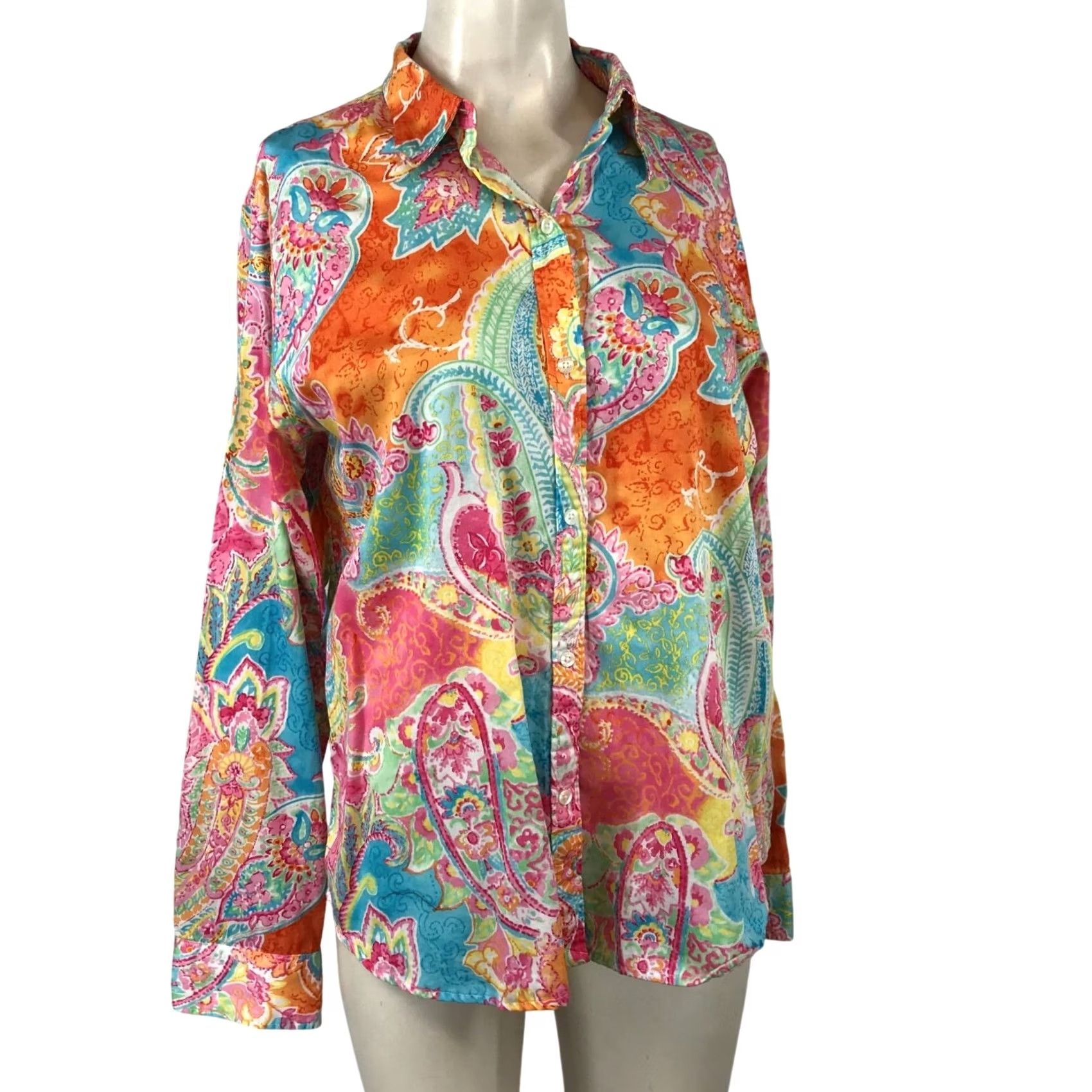 Chaps Chaps Top Womens XL WOMEN MULTICOLOR LONG SLEEVE COLLARED BUTTON COTTON Size XL / US 12-14 / IT 48-50 - 2 Thumbnail