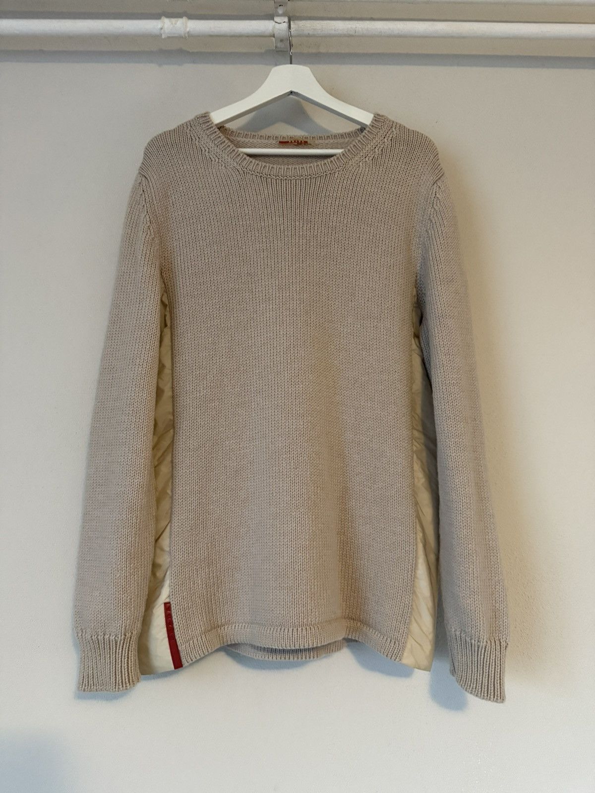 Prada Prada Beige Wool Knit Sweater with Padded Nylon Side Panels Size US L / EU 52-54 / 3 - 1 Thumbnail