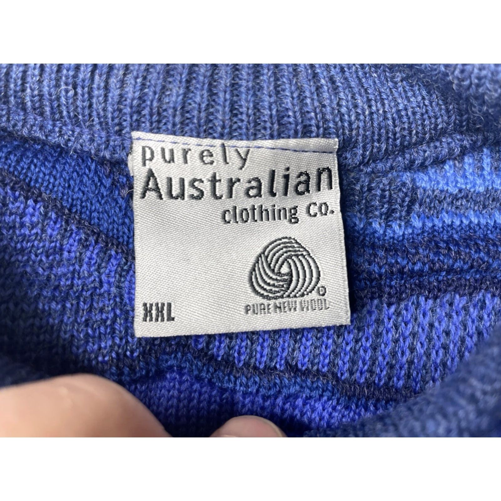 Vintage VINTAGE Purely Australian Jumper Wool 3D BLUE Knit Multicoloured 90s Geometric Crochet Pullover Unisex Adults 2XL Biggie Cosby Size XXL / US 16-18 / IT 52-54 - 2 Thumbnail