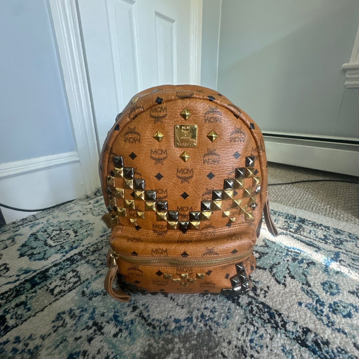 MCM Authentic MCM Stark Studded Backpack Cognac w/ LegitApp COA Size ONE SIZE - 4 Thumbnail