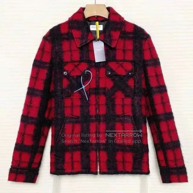 Saint Laurent Paris Saint Laurent FW22 Red Black Check Jacket. Size US M / EU 48-50 / 2 - 1 Thumbnail