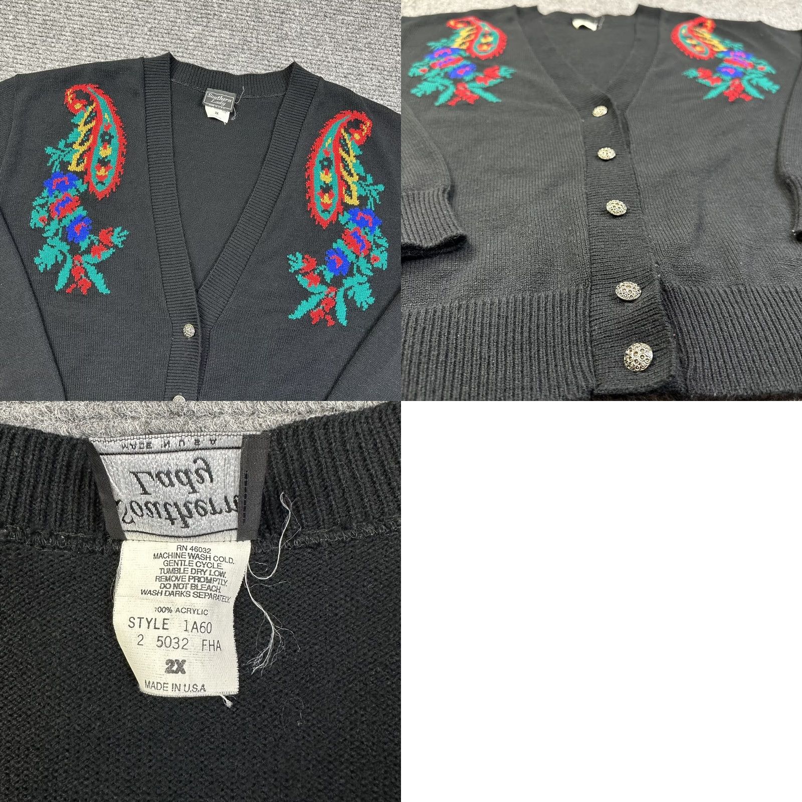 Vintage VINTAGE Southern Lady 2X Acrylic Button Up Cardigan Sweater Women’s Plus Size Black Knit Vintage 90s Mens Womens Size XXL / US 16-18 / IT 52-54 - 8 Thumbnail
