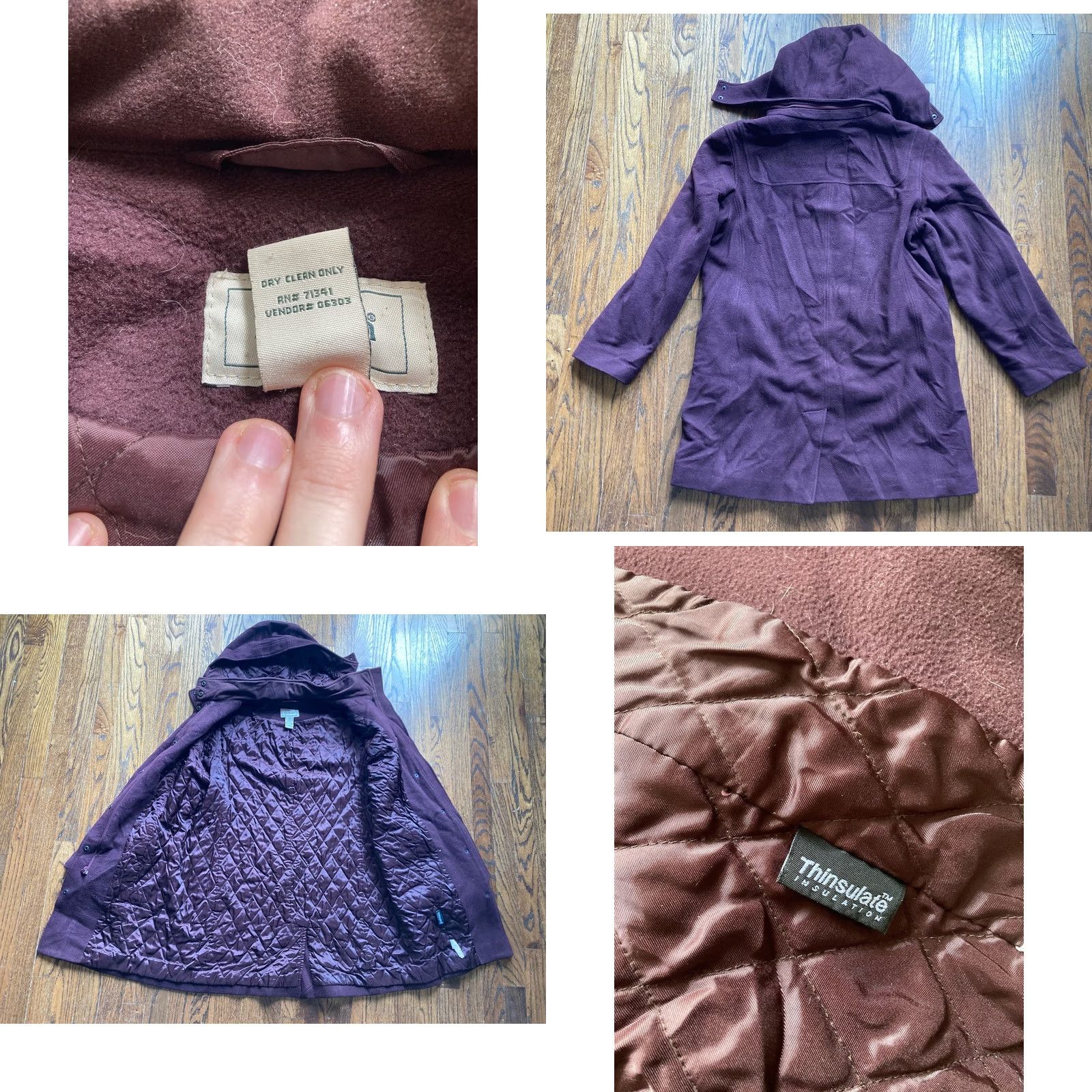 Vintage VINTAGE L.L. Bean Coat Womens Medium Burgundy Wool Pea Coat Hooded Trench Size M / US 6-8 / IT 42-44 - 8 Thumbnail
