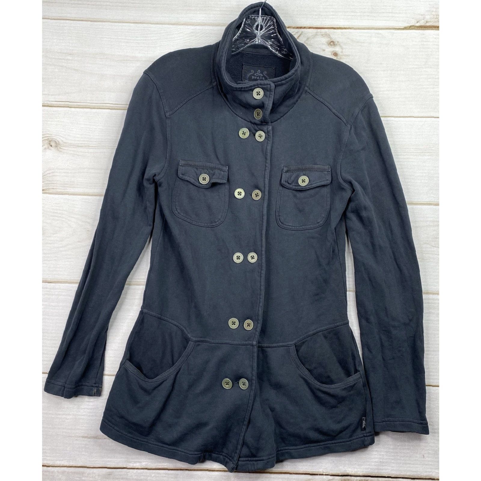 Prana Prana Jacket Womens M Gray Button Up Pockets Mock Neck Stretch Sweatshirt Cotton Jacket Size M / US 6-8 / IT 42-44 - 2 Thumbnail
