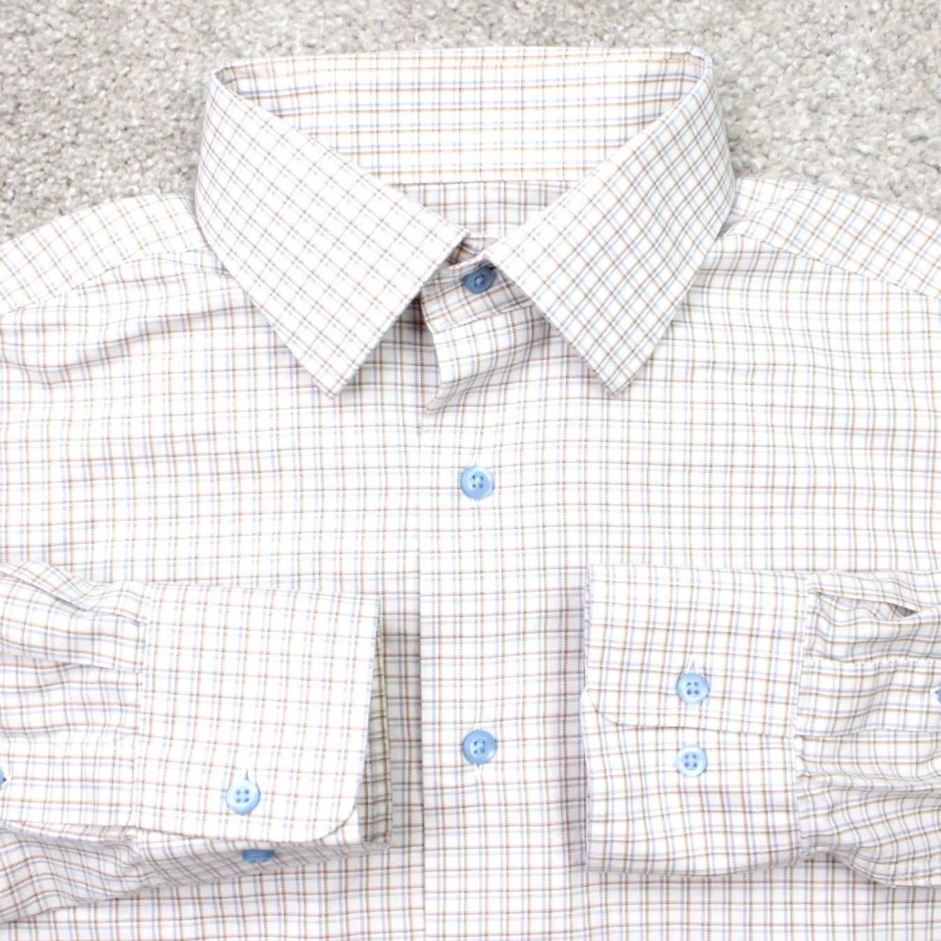 David Donahue David Donahue Shirt Mens 15.5 34/35 Beige/Blue Checkered Trim Fit Long Sleeve Dress Shirt Regular 100% Cotton Button Cuff Mens Size US L / EU 52-54 / 3 - 2 Thumbnail