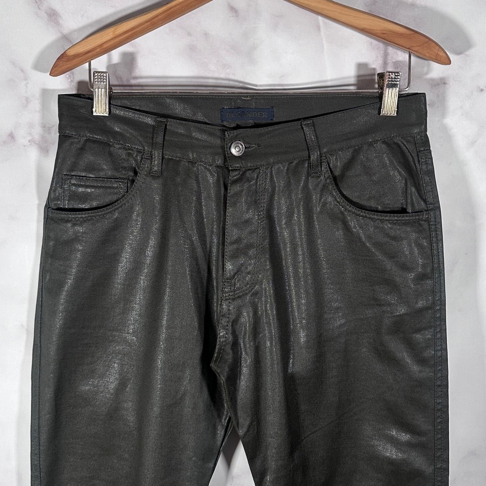 Jil Sander Forest Green Waxed Pants Size US 31 - 2 Thumbnail