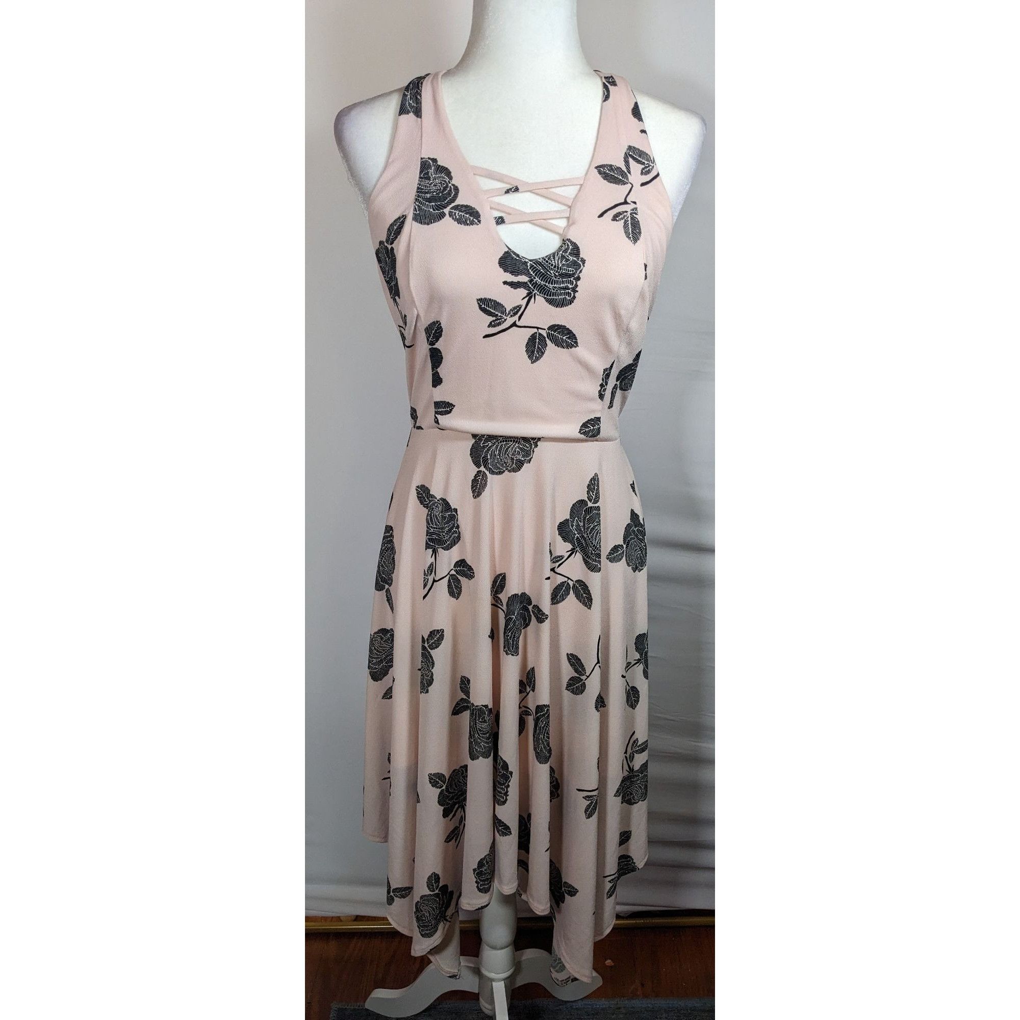 Other Candies Retro Pastel Pink And Black Floral Dress Size L / US 10 / IT 46 - 6 Thumbnail