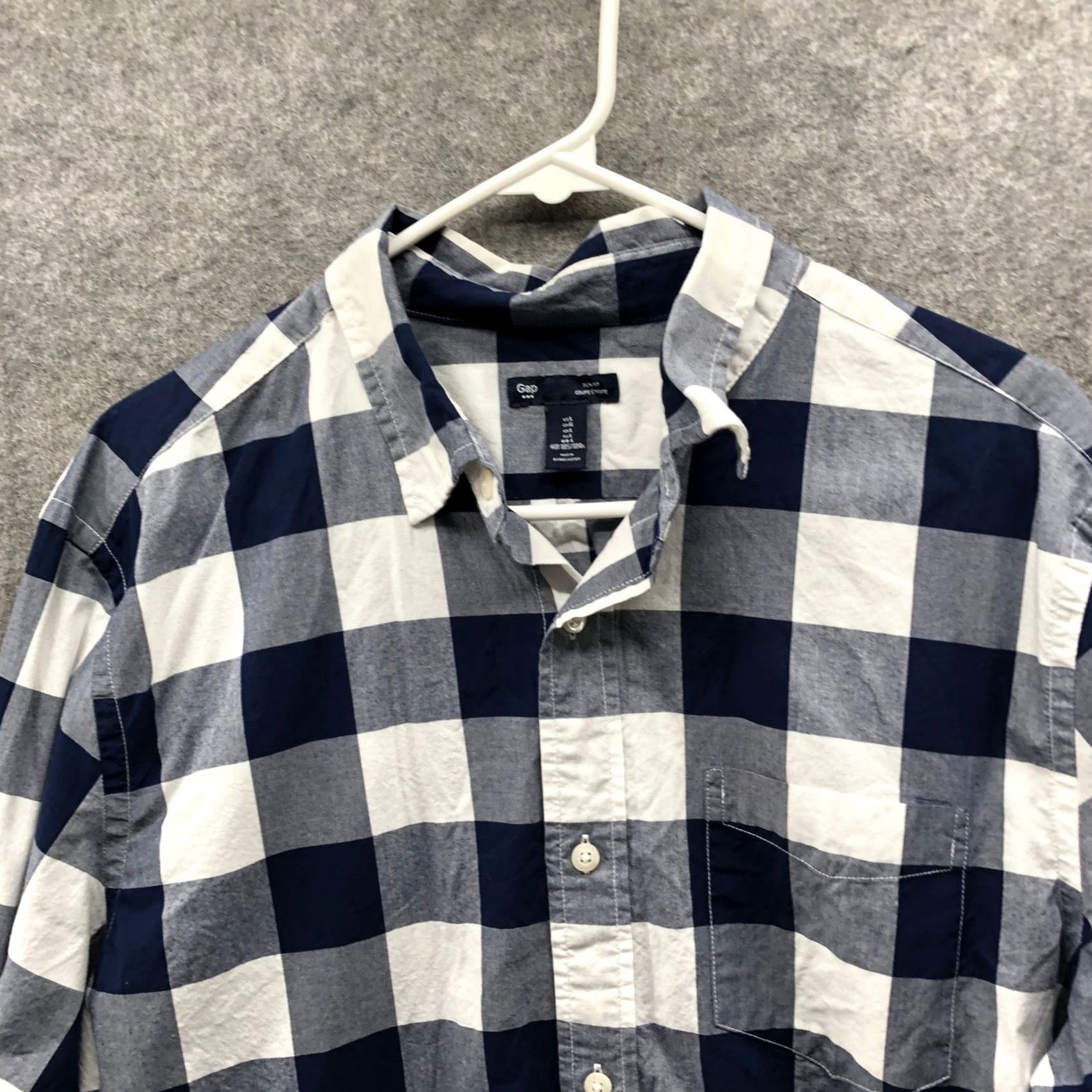 Gap Gap Poplin Slim Fit Shirt Mens L Long Sleeve Blue White Buffalo Plaid Cotton Size US L / EU 52-54 / 3 - 3 Thumbnail