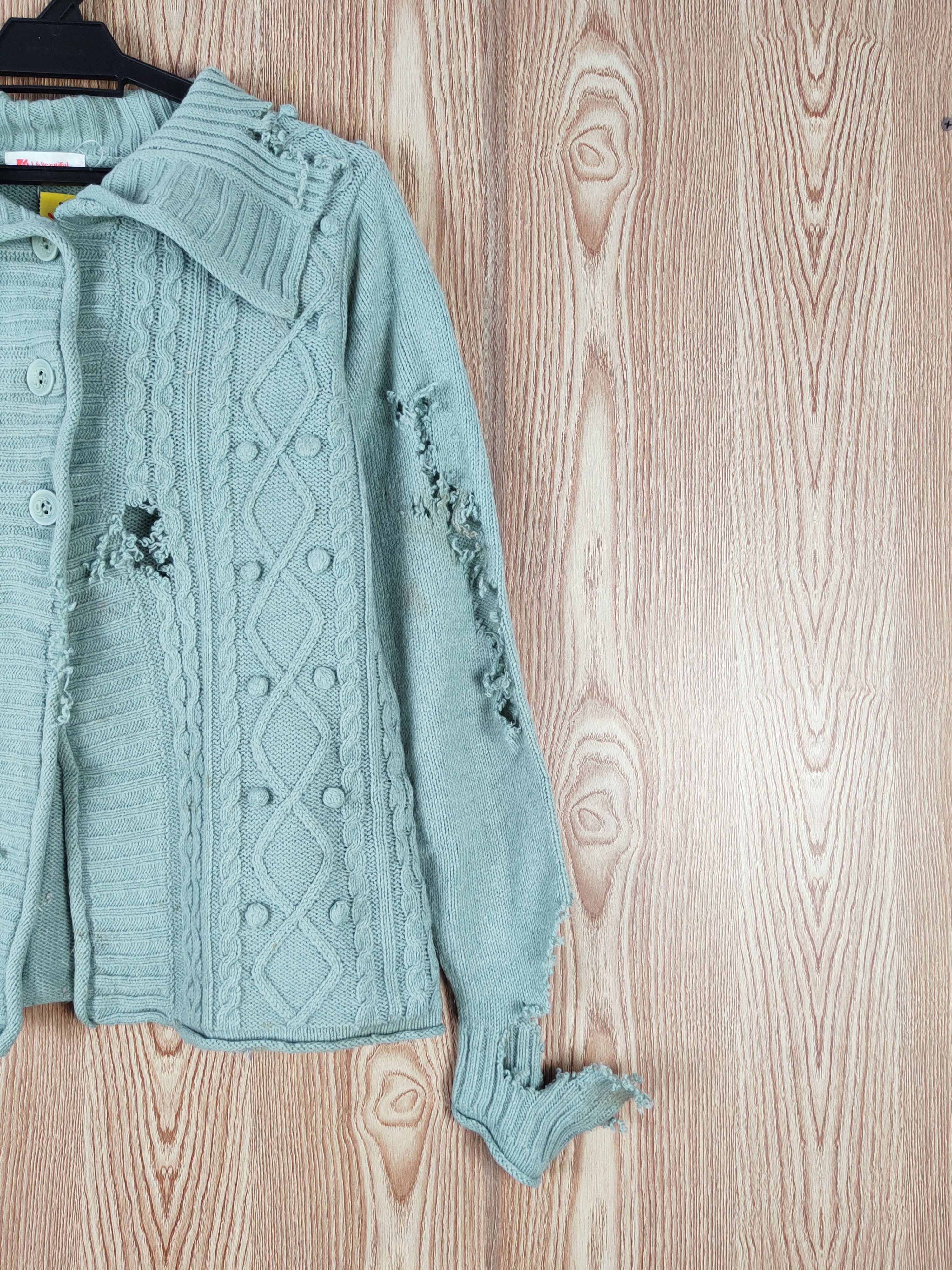 Japanese Brand × Vintage L& Beautiful Green Ripped Knitwear Cardigan #w875 Size M / US 6-8 / IT 42-44 - 5 Thumbnail
