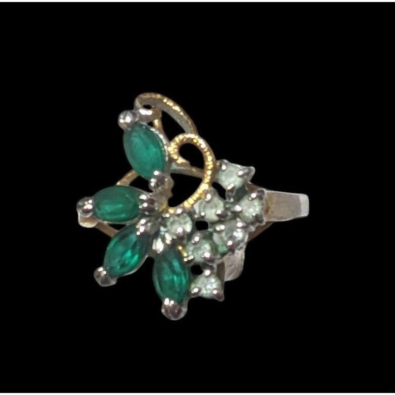 Other Vintage Faux Emerald And Diamond 14kt Gold Plated Floral Rin Size ONE SIZE - 9 Thumbnail