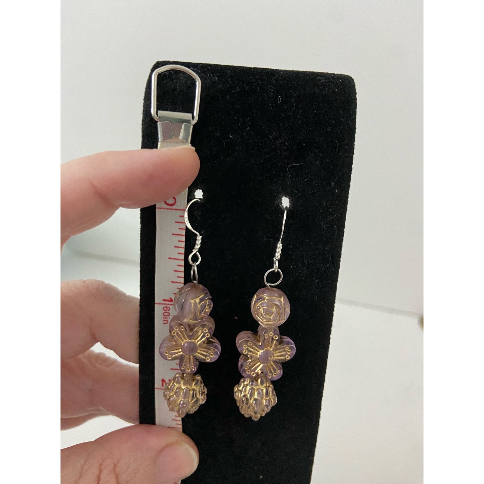 Handmade light purple flower earrings Size ONE SIZE - 3 Thumbnail