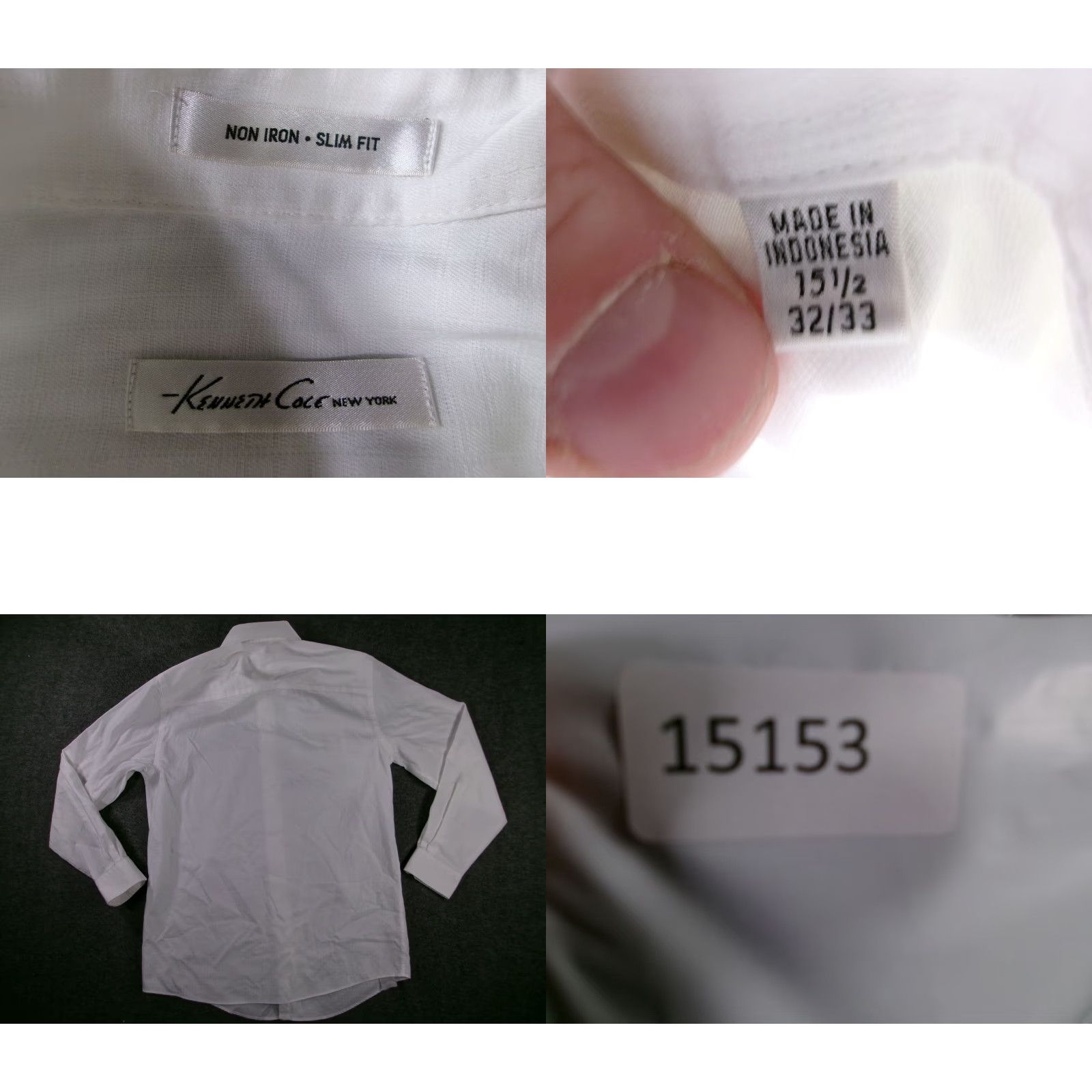 Kenneth Cole KENNETH COLE Shirt Mens 15.5 Slim Fit Non Iron White Long Sleeve Solid Size 40R - 8 Thumbnail