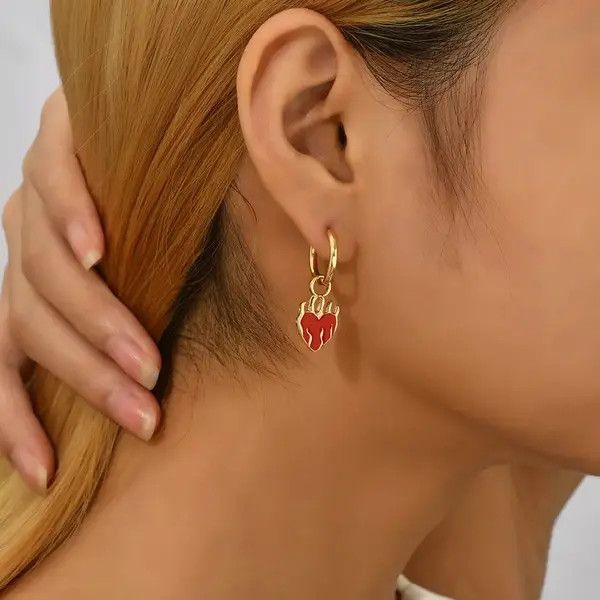 Japanese Brand × Vintage Hot Red Heart Earrings Size ONE SIZE - 4 Thumbnail