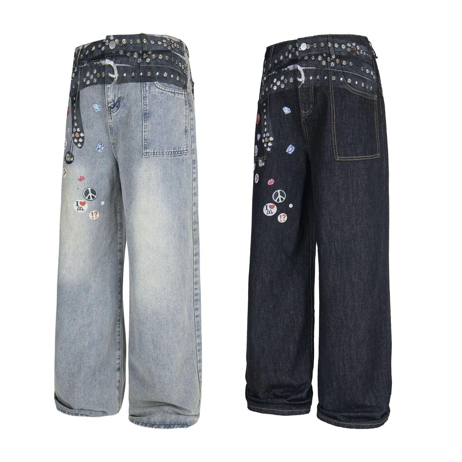 Other Navy Blue Wide Leg Studded Denim Jeans Size US 32 / EU 48 - 4 Thumbnail