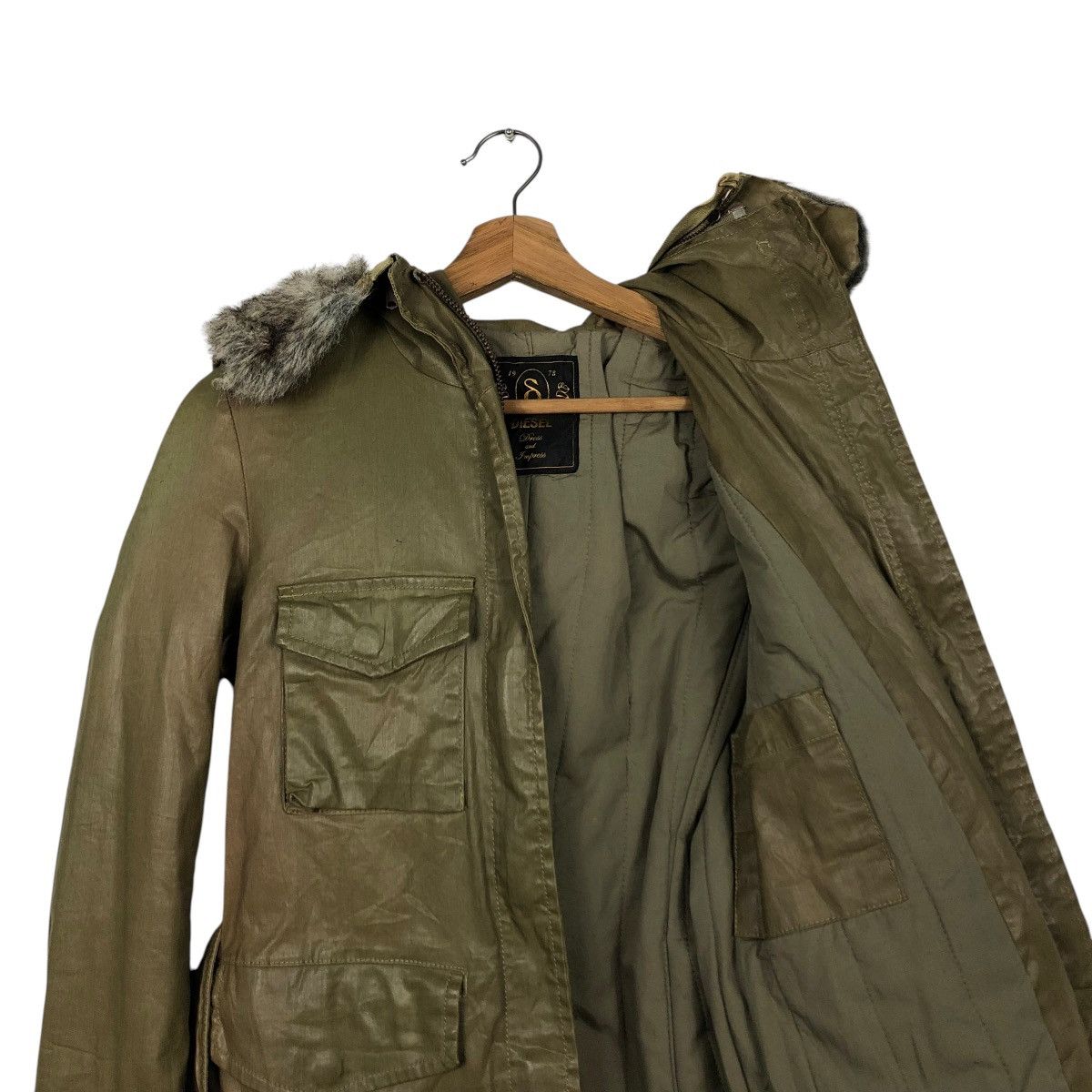 Diesel × Diesel Black Gold 🔥VINTAGE PARKA JACKET WAX DIESEL HOODIE MINK FUR Size S / US 4 / IT 40 - 15 Thumbnail