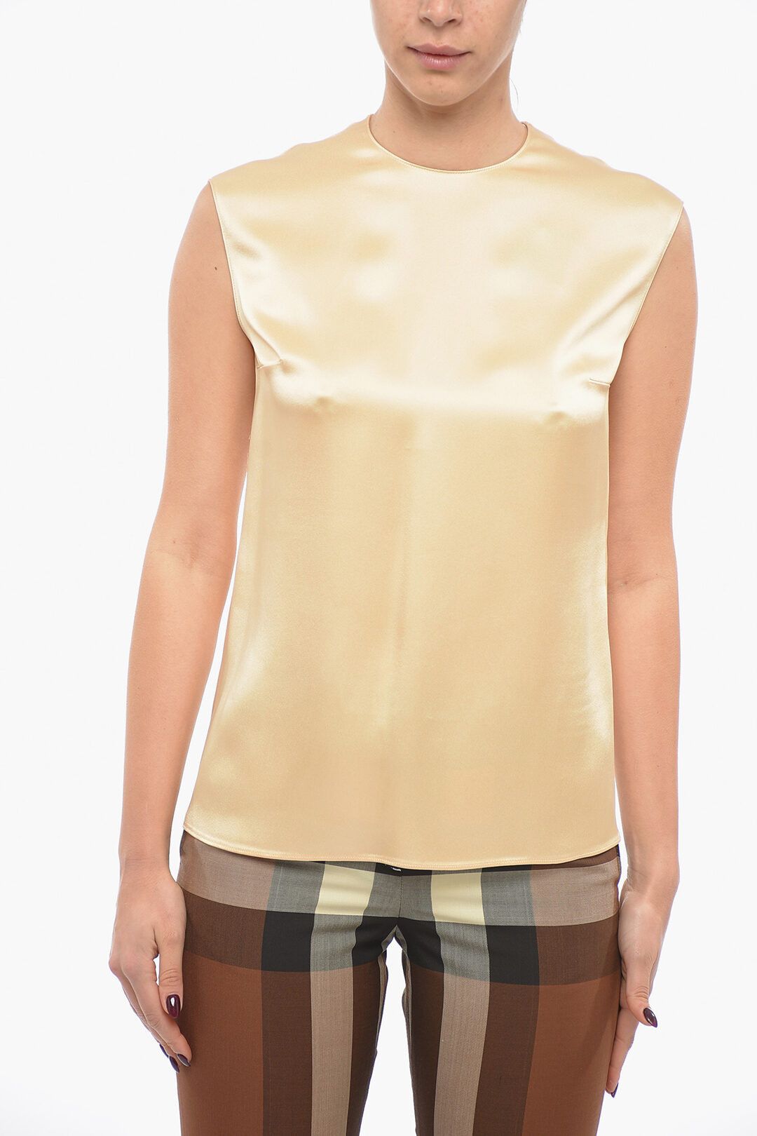 Stella McCartney og1mm0824 Sleeveless Satin Top With Back Zip in Light Yellow Size S / US 4 / IT 40 - 1 Thumbnail