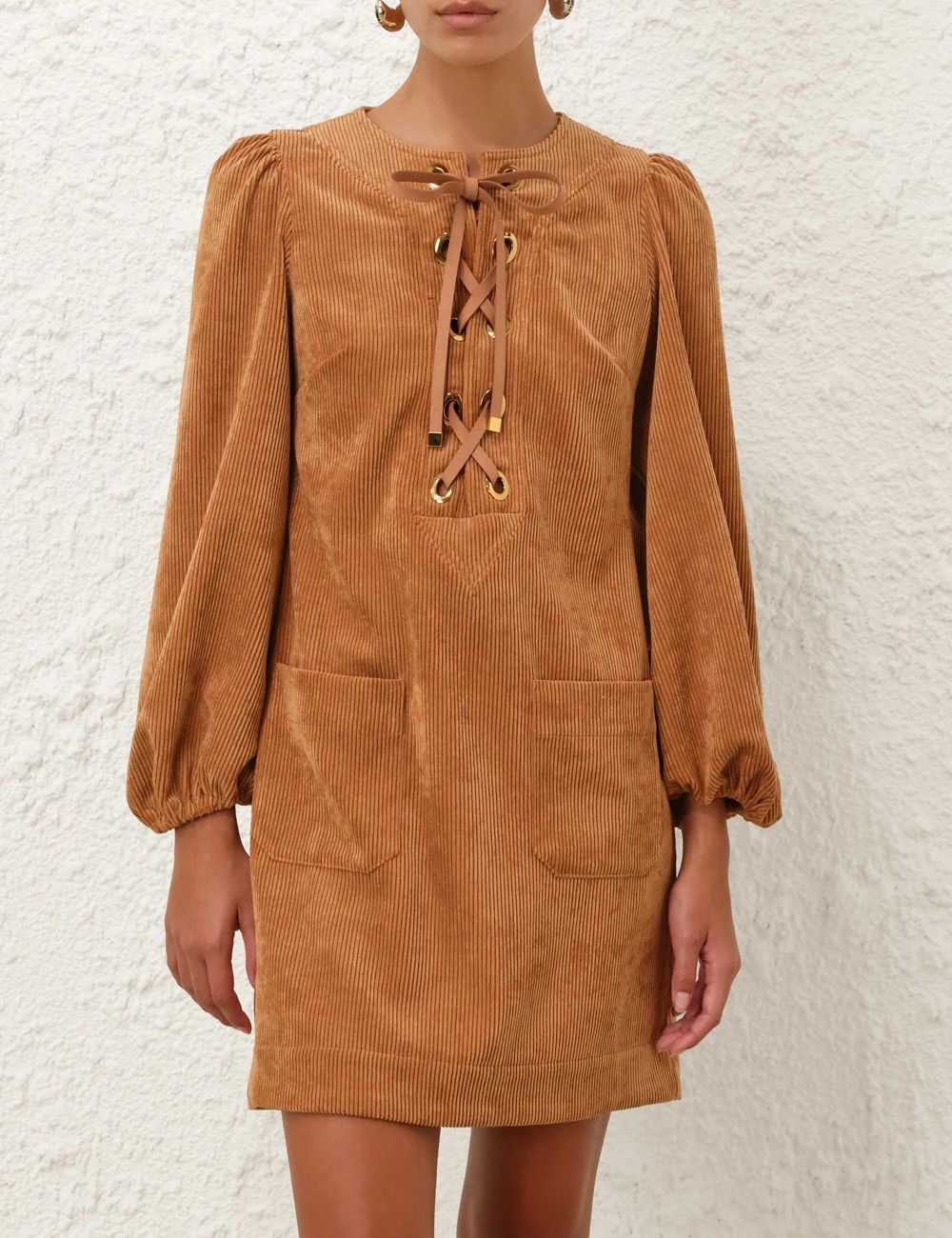 Zimmermann oc11z0226 Illuminate Cord Shift Dress In Brown Size L / US 10 / IT 46 - 2 Thumbnail