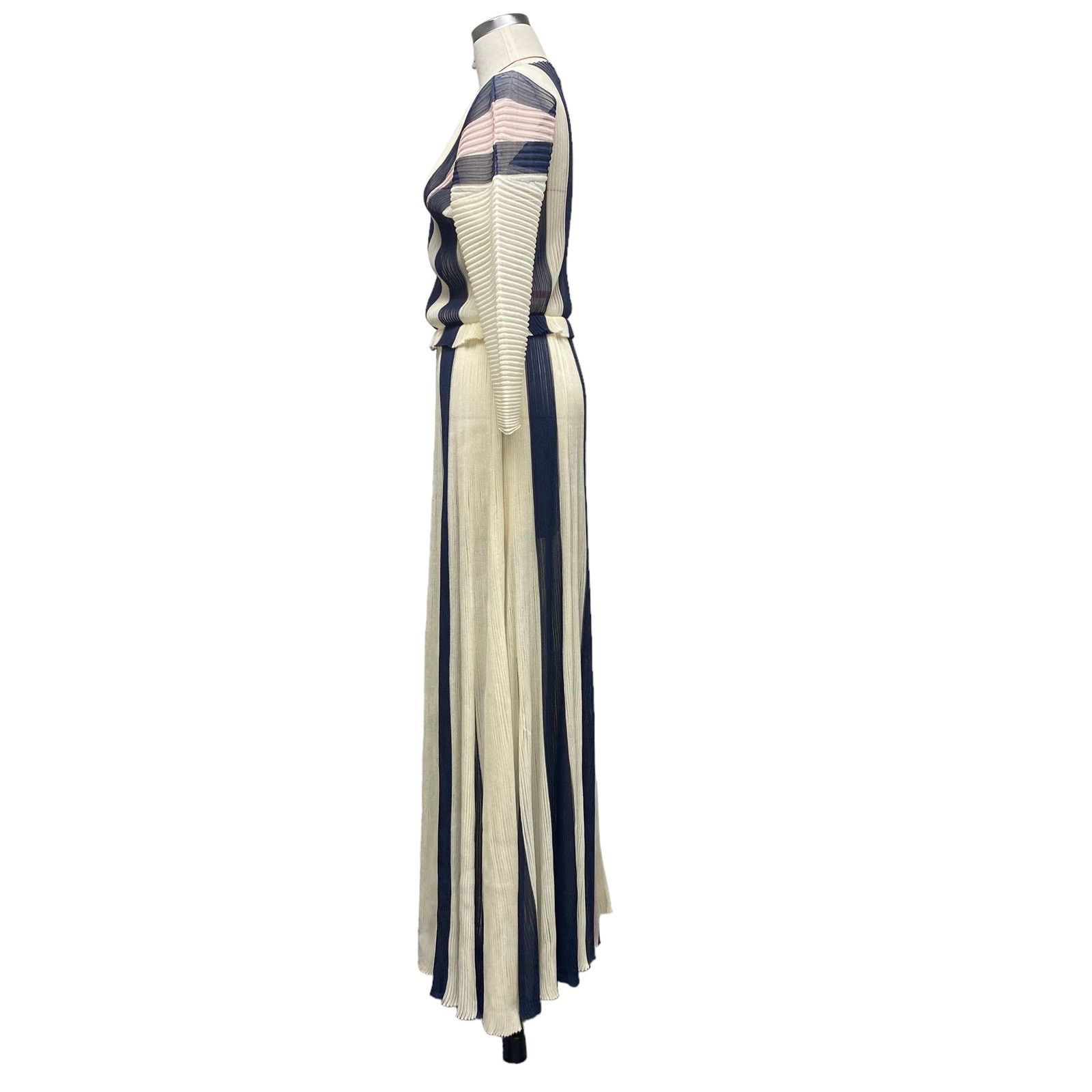 St. John St John Silk Pleated Stripe Long Sleeve Semi Sheer Dress Size S / US 4 / IT 40 - 4 Thumbnail