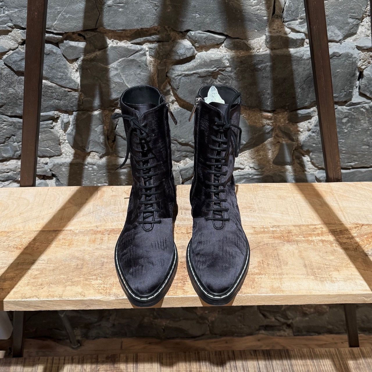 The Row The Row Charcoal Silk Wool Fara Distressed Combat Boots Size US 5.5 / IT 35.5 - 2 Thumbnail