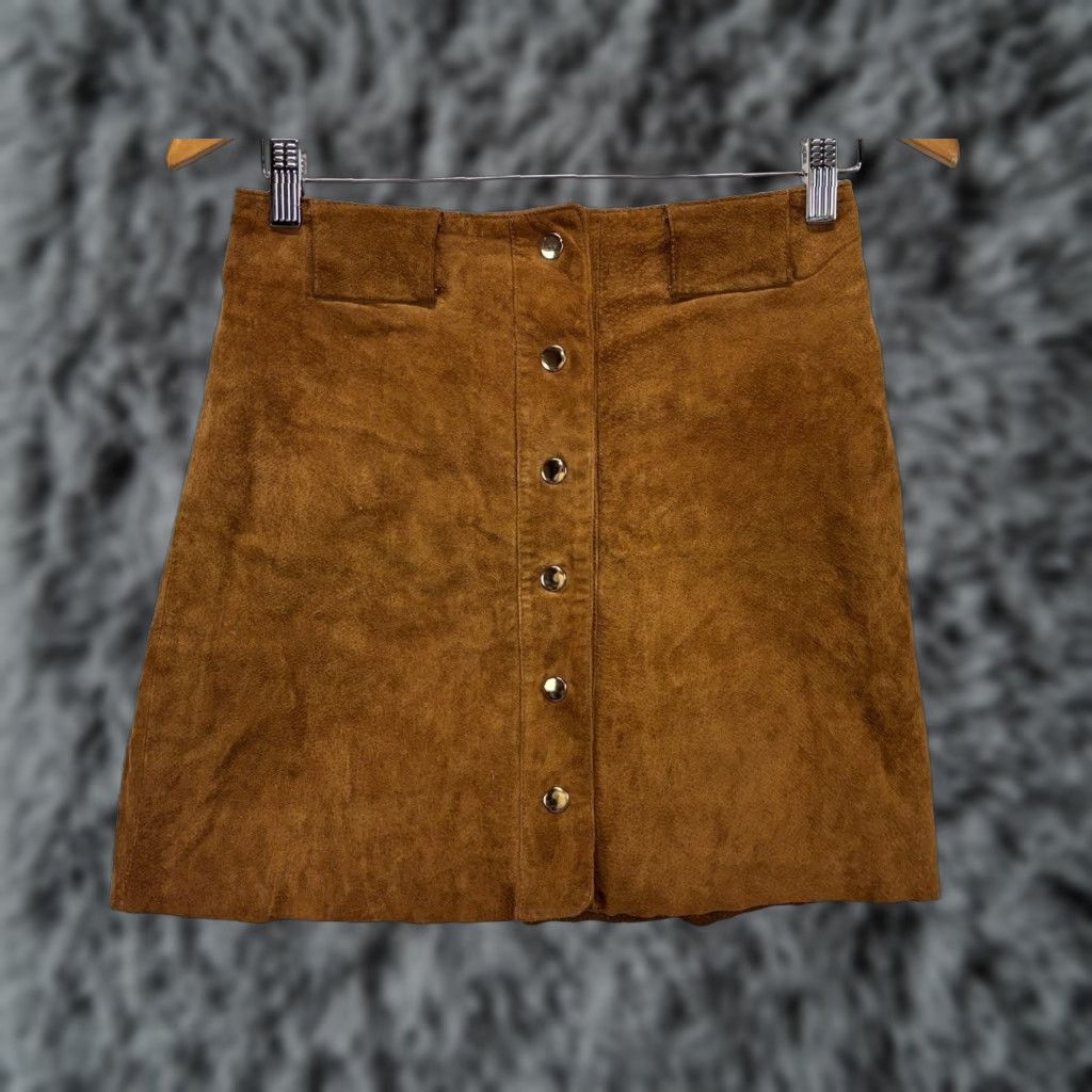 Zara Zara Skirt Brown Suede Aline Women’s XS Snap Front Mini 27”x16.5” Festival Size 26" / US 2 / IT 38 - 1 Thumbnail