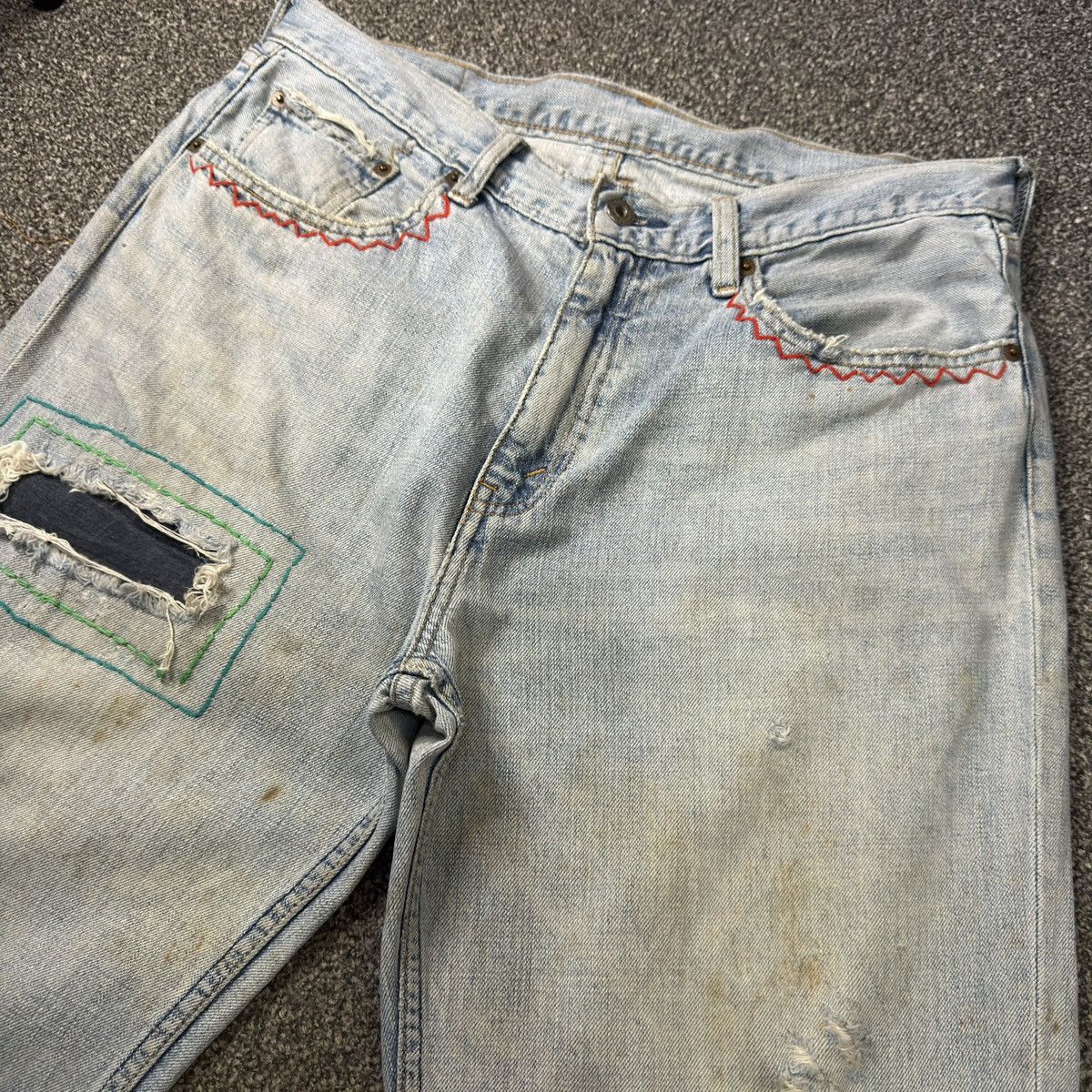 14th Addiction Vintage Destroyed Levis 502 Denim Sashiko Custom Grunge Jean Size US 36 / EU 52 - 3 Thumbnail