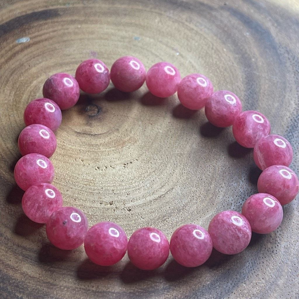 Other Icy Rhodonite Sakura Cherry Blossom gemmy stretch beaded bracelet 7” crystal healing beads 10mm Size ONE SIZE - 5 Thumbnail