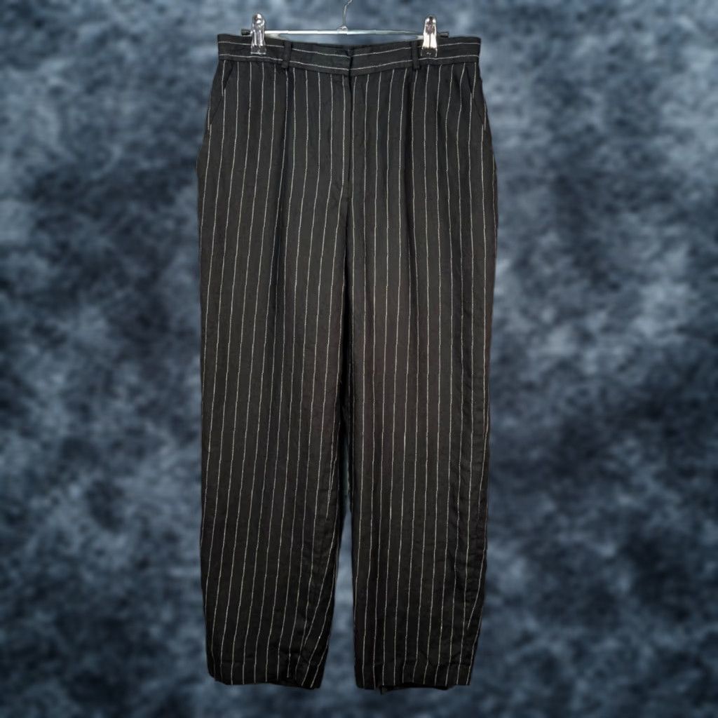 Ralph Lauren Lauren Ralph Lauren Womens 12 Petite Black Pinstripe Linen Trousers Straight Leg Pants 12P Black Linen Pinstripe Dress Pants Womens Petite Men? Size 34" / US 12 / IT 48 - 1 Thumbnail