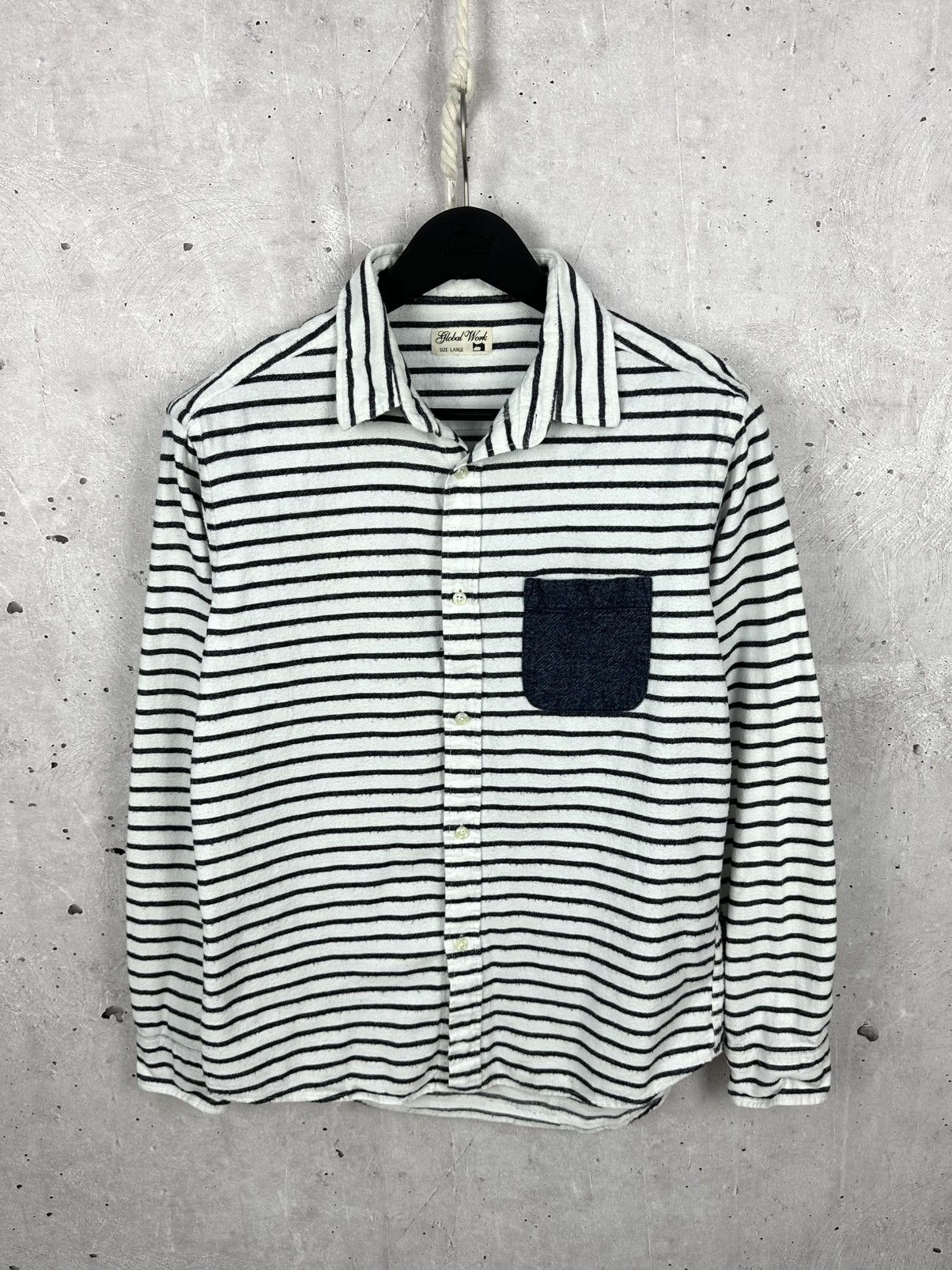 Global Work × Japanese Brand × Vintage Global Work Flannel Stripped Men's Long Sleeve Shirt Size US M / EU 48-50 / 2 - 1 Thumbnail