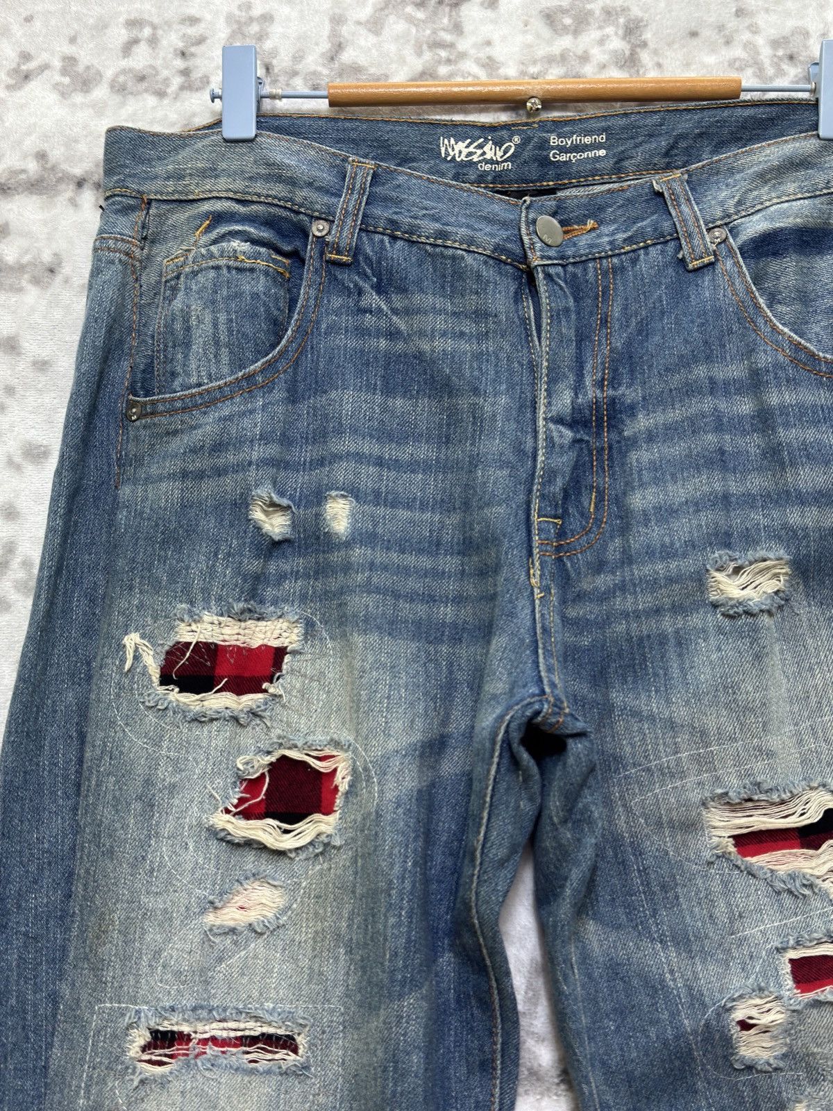 Hysteric Glamour Distressed Plaid Tartans Massino Skinny Fit Denim Jeans Size US 33 - 4 Thumbnail