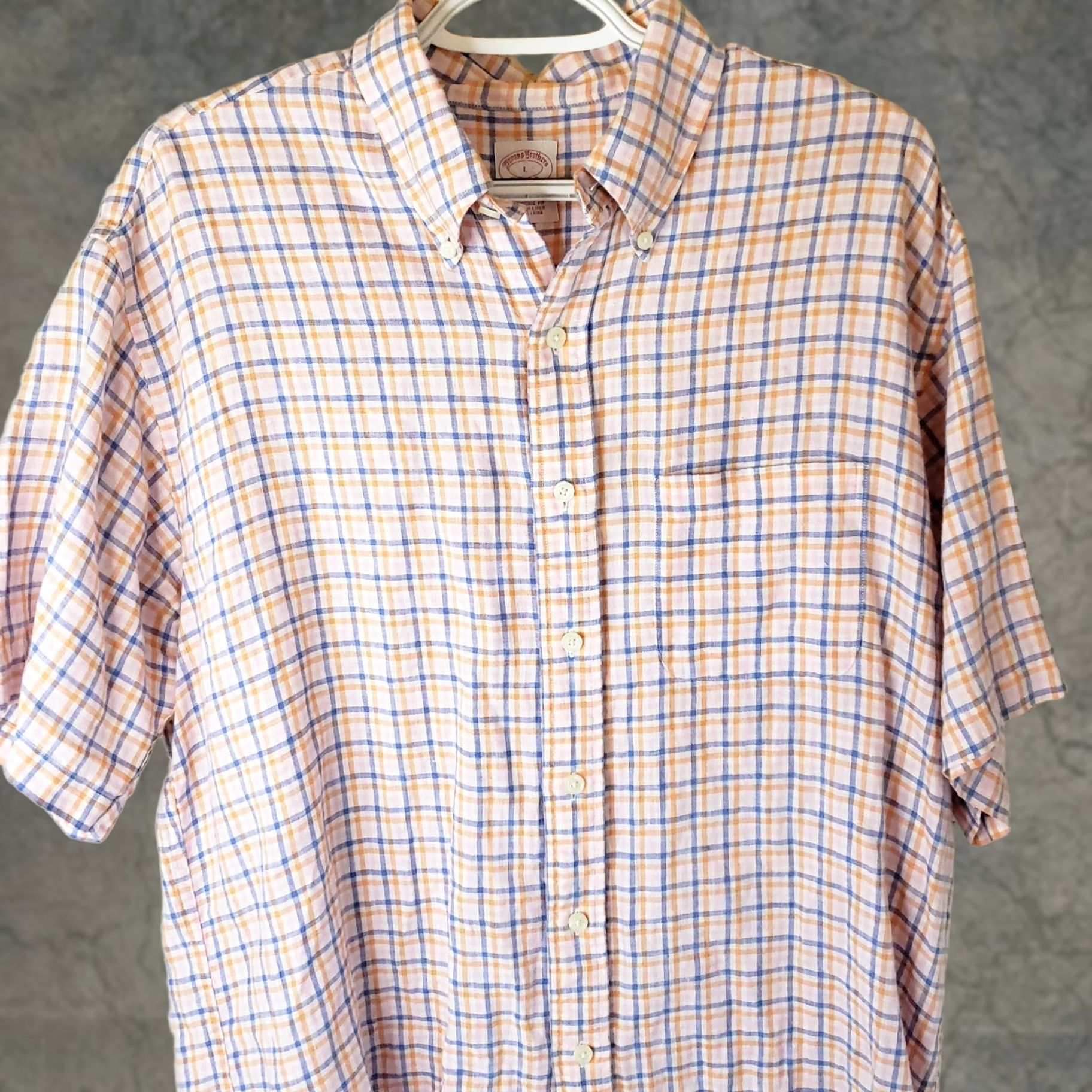 Brooks Brothers Brooks Brothers Linen Button-Up Shirt Men's L Plaid Multicolor Blue Orange Pink Pocket Short Sleeve Regular Fit Classic Casual Size US L / EU 52-54 / 3 - 1 Thumbnail