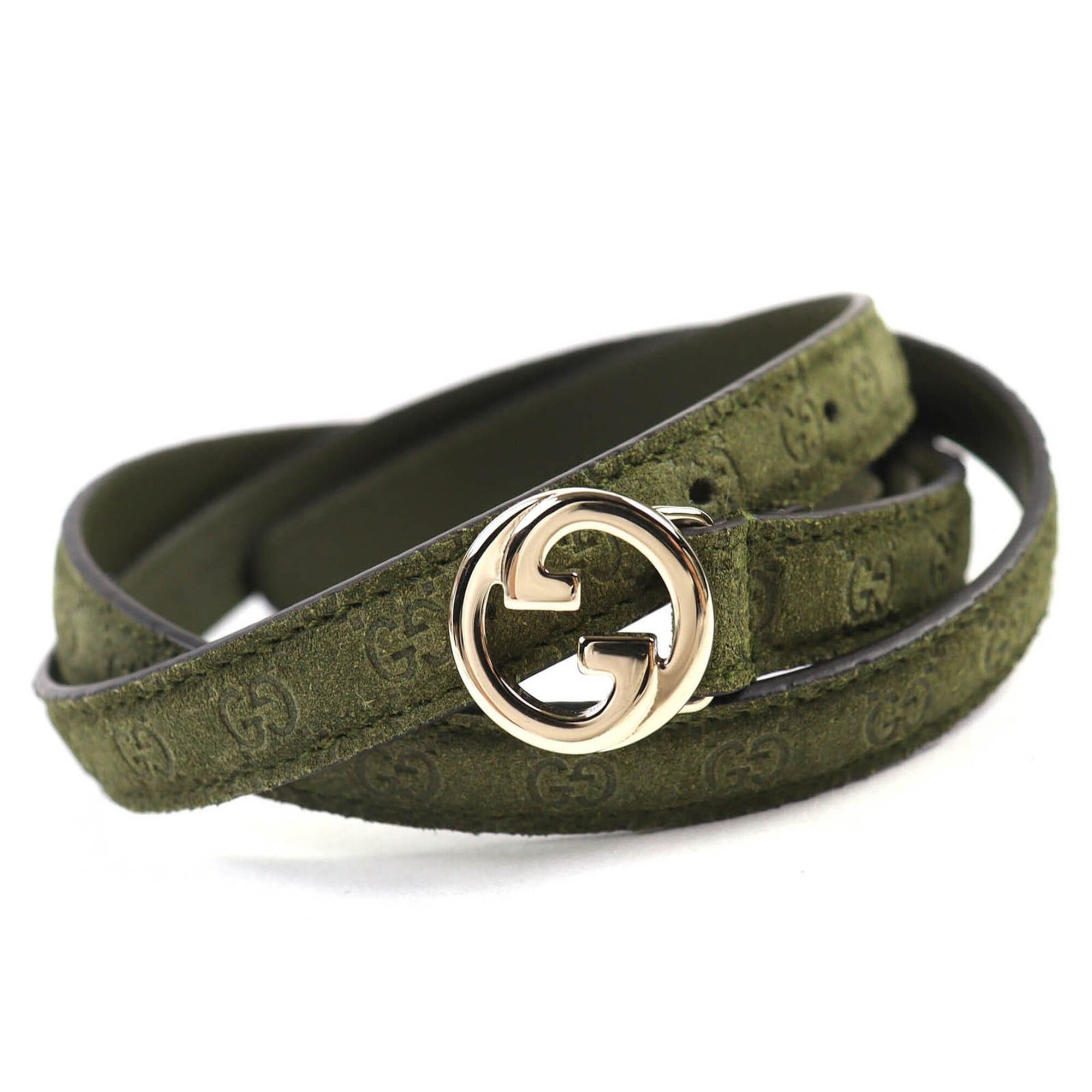 Gucci GUCCI 768431 Interlocking G Buckle GG Pattern Suede Leather Narrow Belt 75/30 Khaki with Dust Bag Made in Italy Size ONE SIZE - 1 Thumbnail
