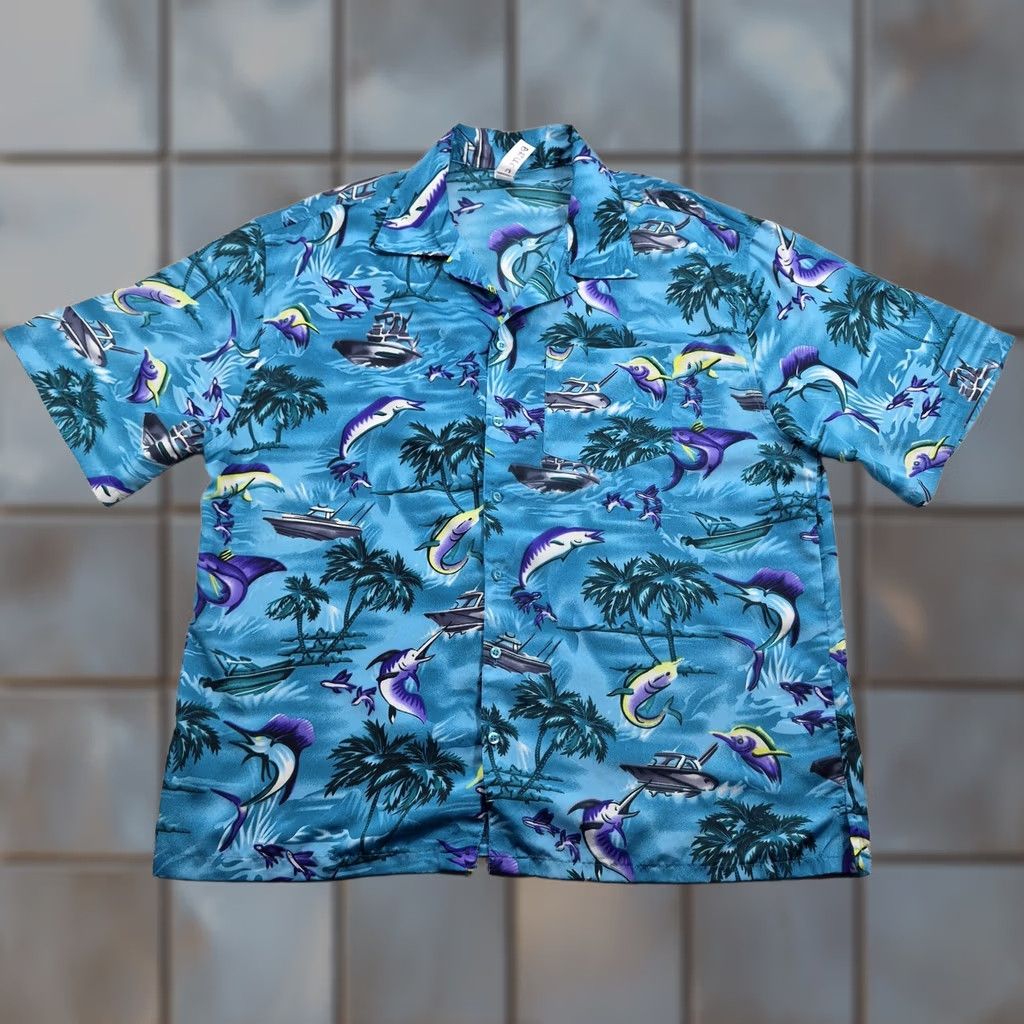 Vintage India Boutique Hawaiian Shirt Mens 2XL Marlin Fish Short Sleeve Button Up Casual Beach Tropical 90s Size US XXL / EU 58 / 5 - 1 Thumbnail