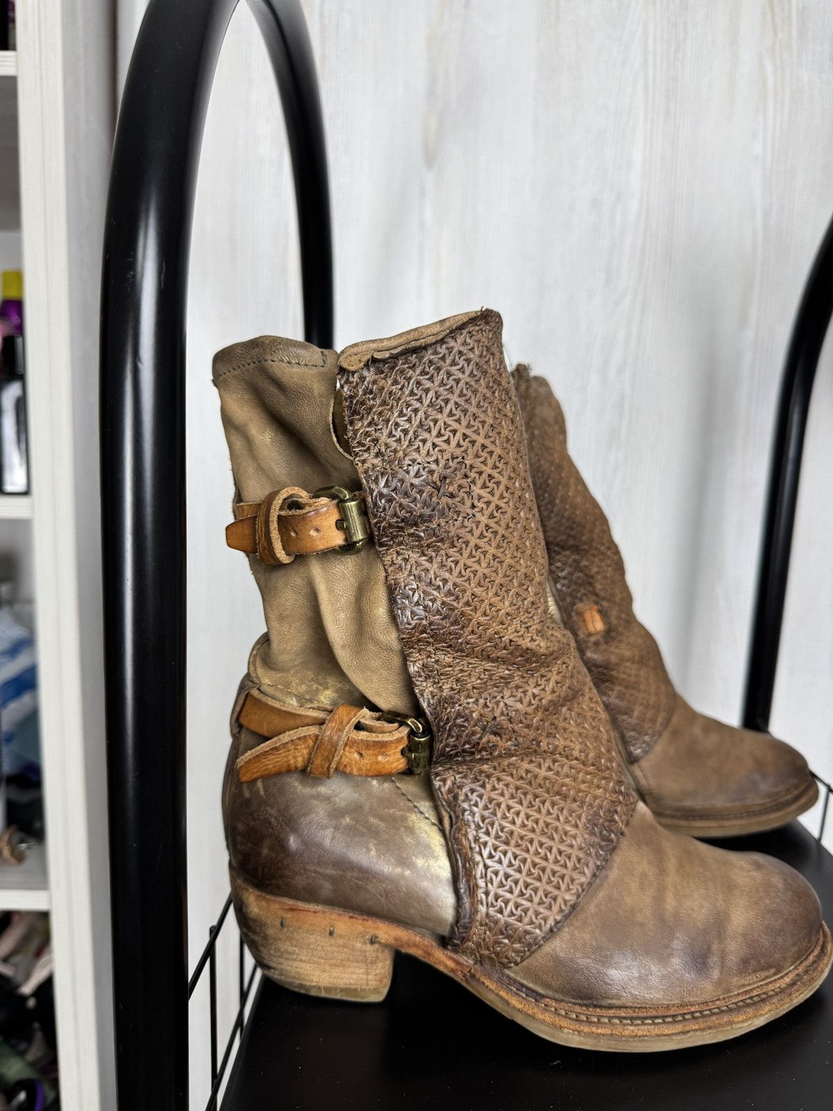 A.S.98 Airstep AS98 Brown Leather Boho Biker Ankle Distressed Boots Size US 7 / IT 37 - 2 Thumbnail