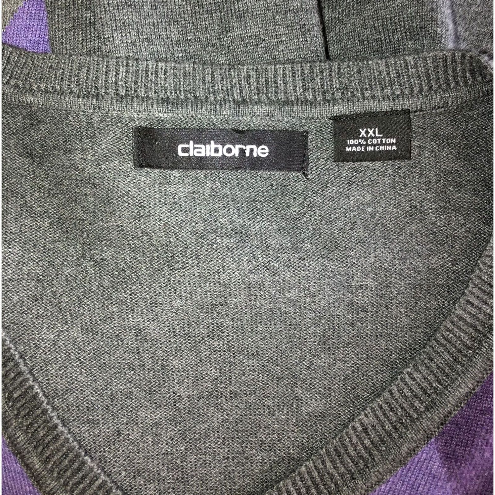Liz Claiborne Vintage Claiborne Sweater 2XL Gray Purple Argyle VNeck Academia Y2K 90s Preppy Size US XXL / EU 58 / 5 - 4 Thumbnail