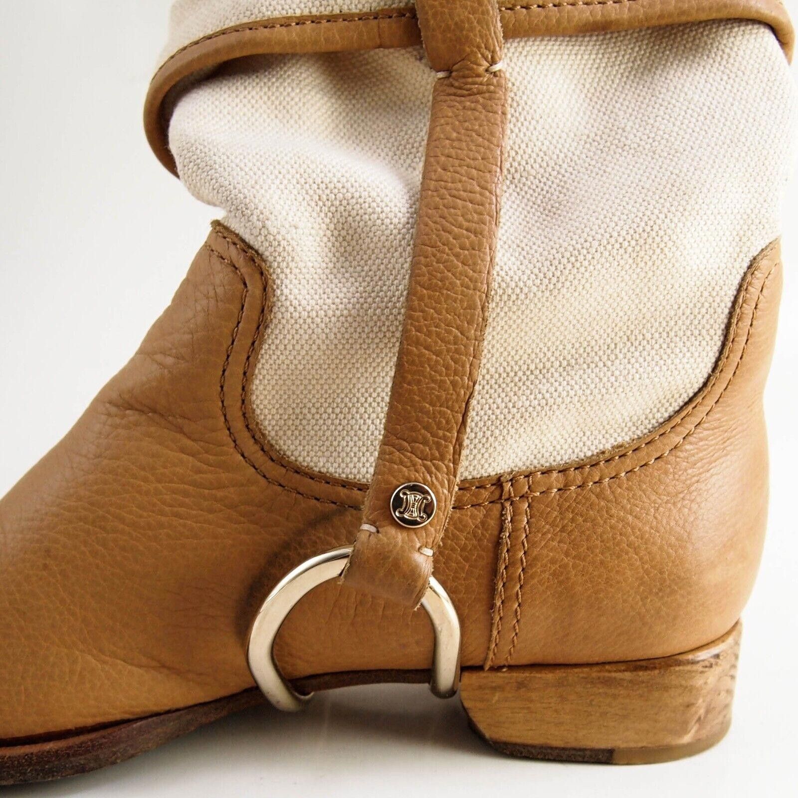 Celine Celine Slouch Equestrian Boots Leather Canvas US 7 EU 37 C Size US 7 / IT 37 - 4 Thumbnail