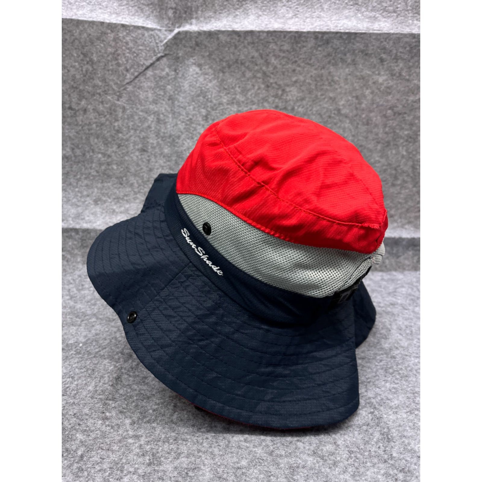 Vintage SunShade Sun Hat Womens One Size Blue Red Knit Polyester Ponytail Hole Camp Hat Shade Sun Hat Camp Beach Outdoor Womens One Size Blue SunShade Size ONE SIZE - 6 Thumbnail