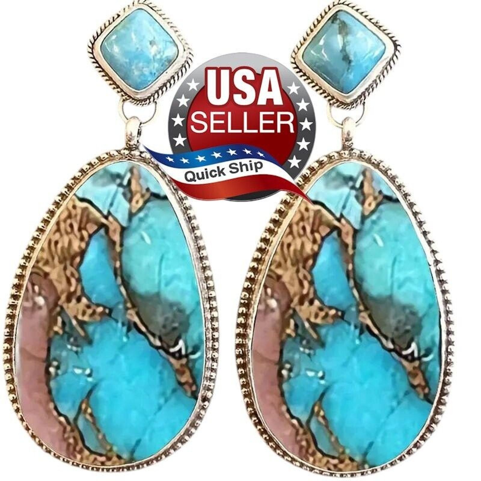 Other Synthetic Turquoise Native American Style Drop Earrings Size ONE SIZE - 1 Thumbnail