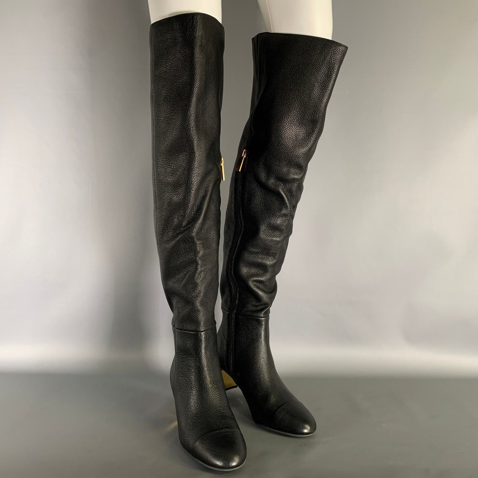 Kurt Geiger KURT GEIGER Size 8 Black Gold Leather Pebble Grain Boots Size US 8 / IT 38 - 1 Thumbnail