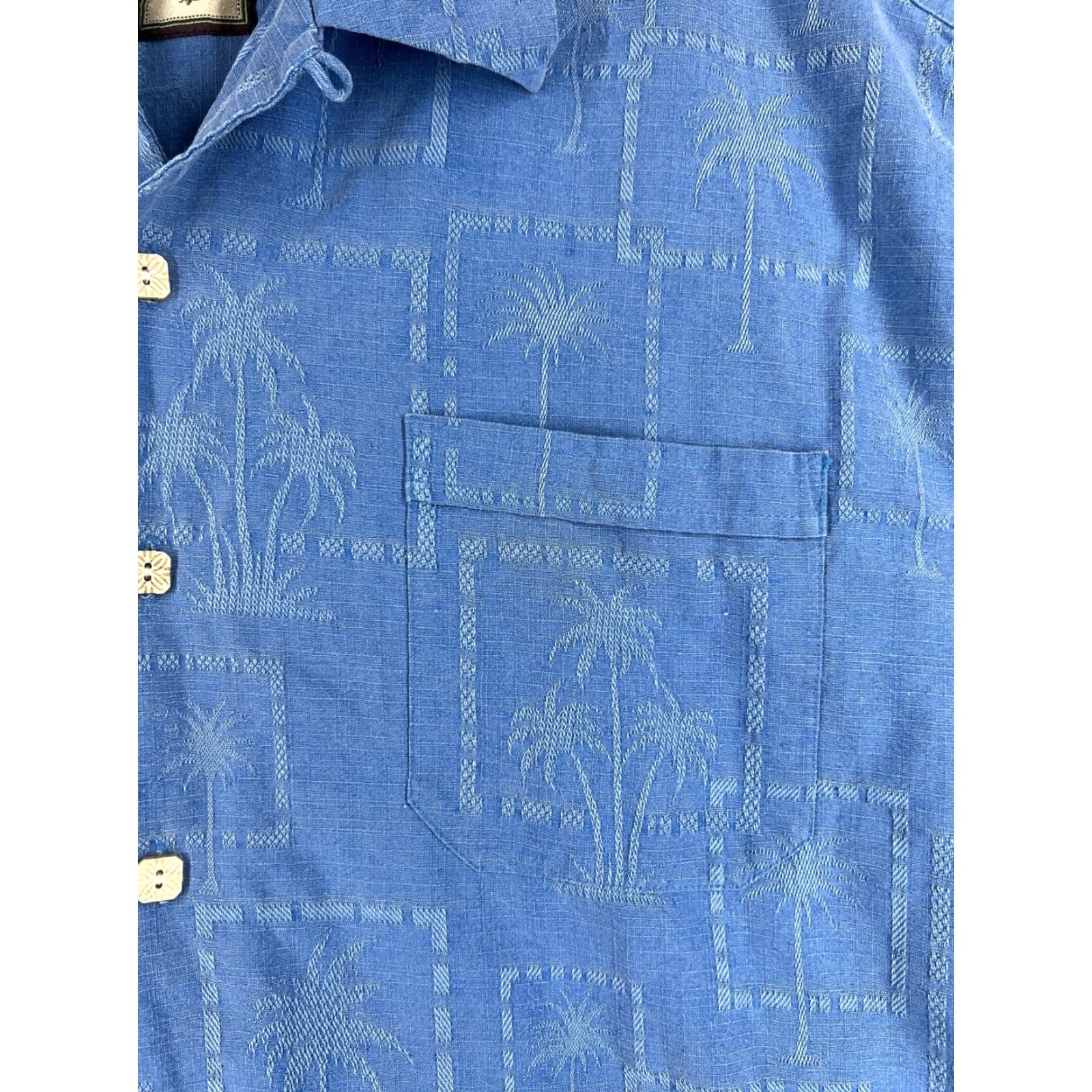 Vintage Jamaica Jaxx Shirt Men Large Blue Palm Tile Button Up Pocket Hawaiian 100% Silk Size US L / EU 52-54 / 3 - 6 Thumbnail