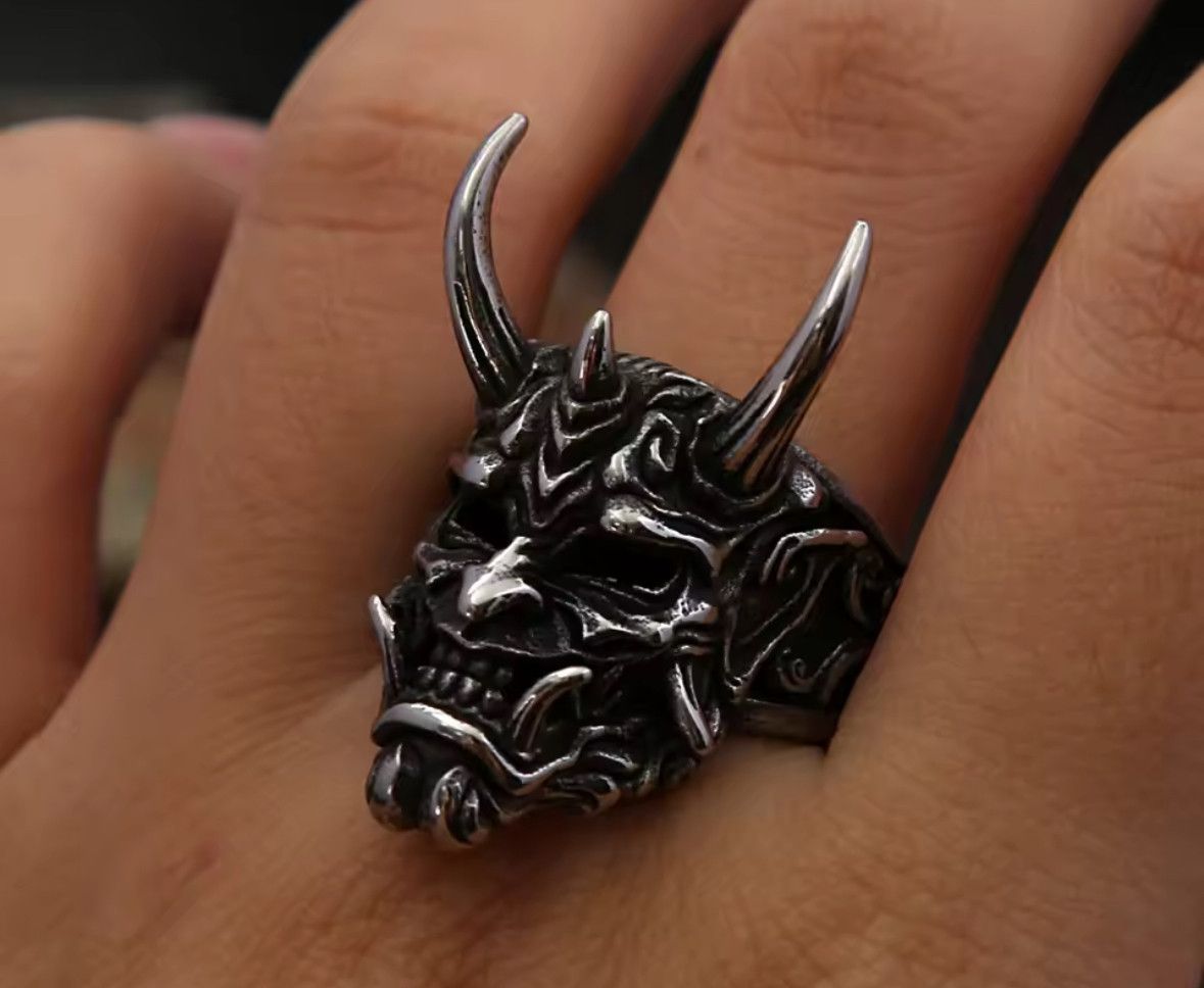 Japanese Brand Rare Retro Domineering Skull Stainless Steel Mask Ring 8 Size ONE SIZE - 1 Thumbnail