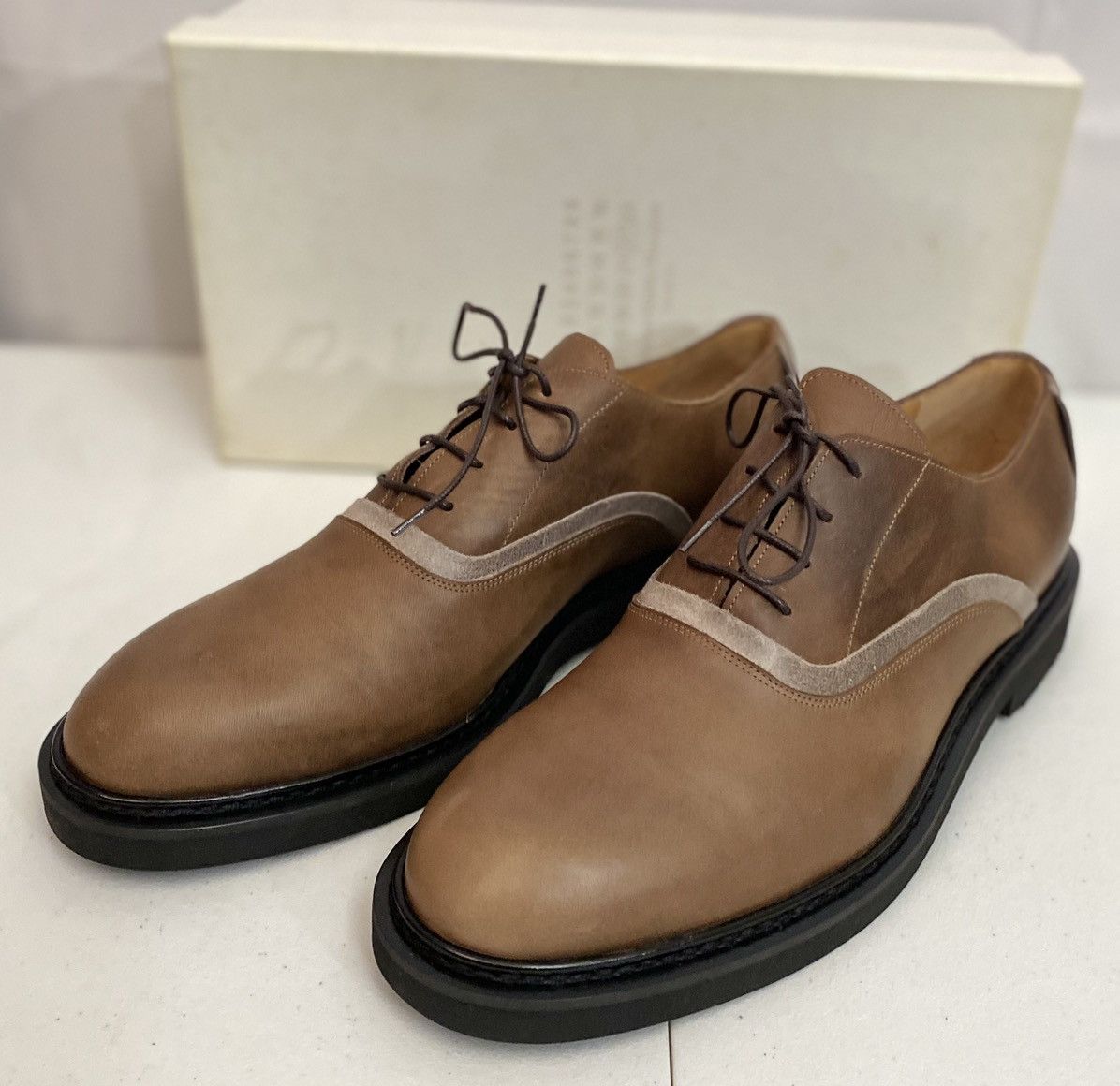Maison Margiela Maison Margiela 22 🇮🇹 Brown Leather Suede Trim Oxfords 12 New Size US 12 / EU 45 - 16 Thumbnail
