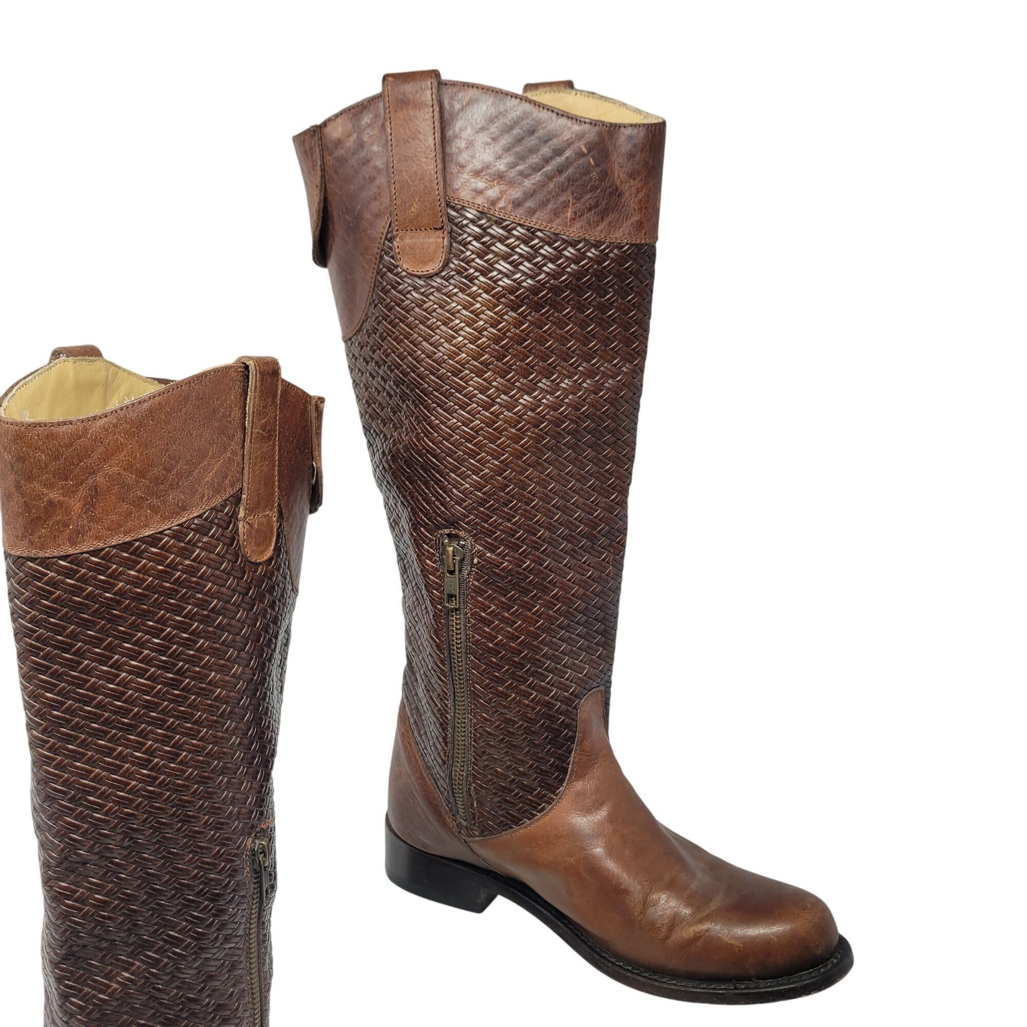 Stetson Vtg Stetson Knee-High Brown Woven Leather Equestrian Boots S Size US 8.5 / IT 38.5 - 11 Thumbnail