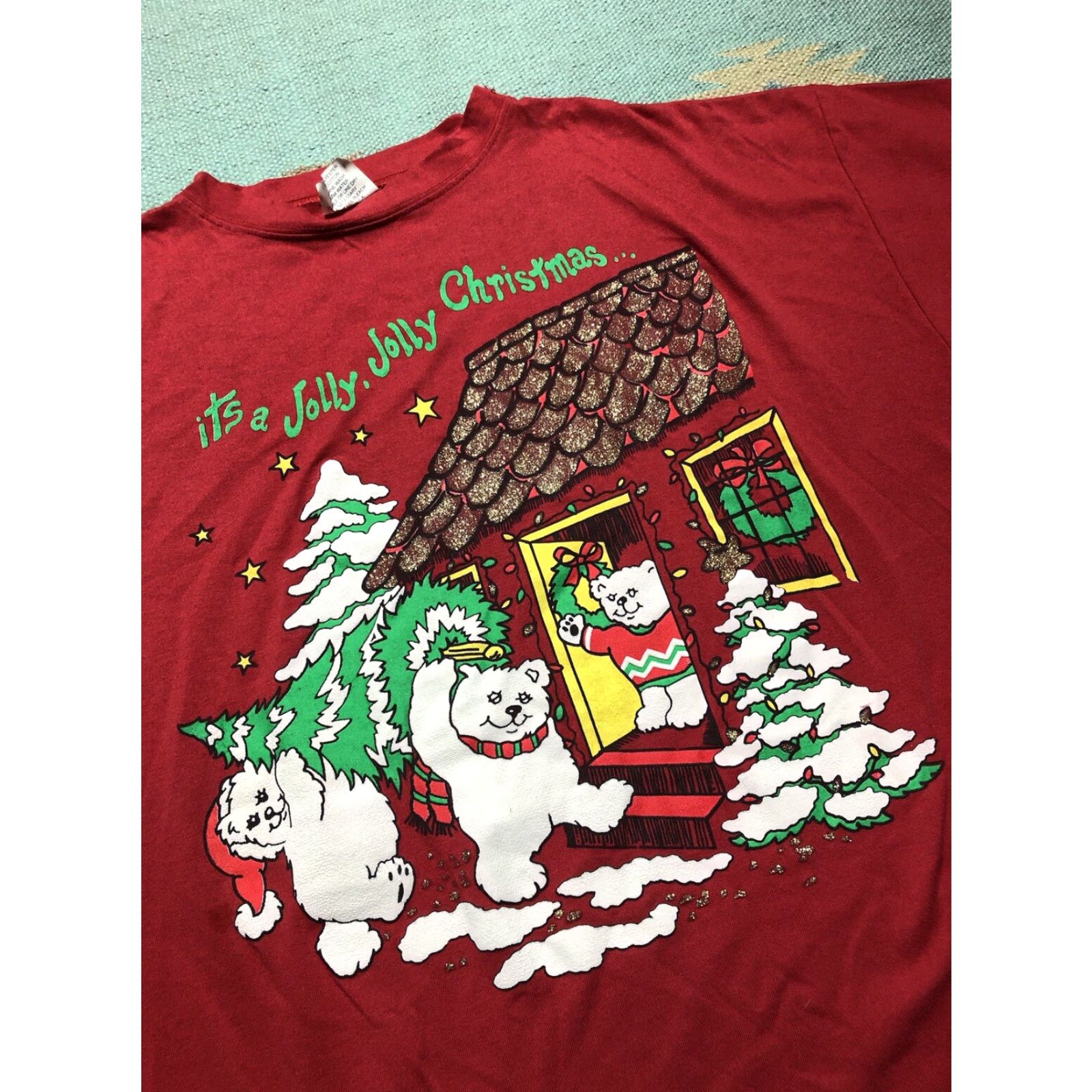 Vintage VINTAGE 90s Graphic T Shirt It's A Jolly Christmas Teddy Bear Cute NOS OSFA Mens XL Red Size US XL / EU 56 / 4 - 2 Thumbnail