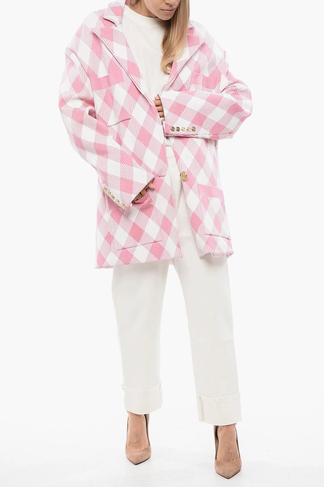 Balmain og1mm0326 Oversized Coat in Pink Size S / US 4 / IT 40 - 4 Thumbnail