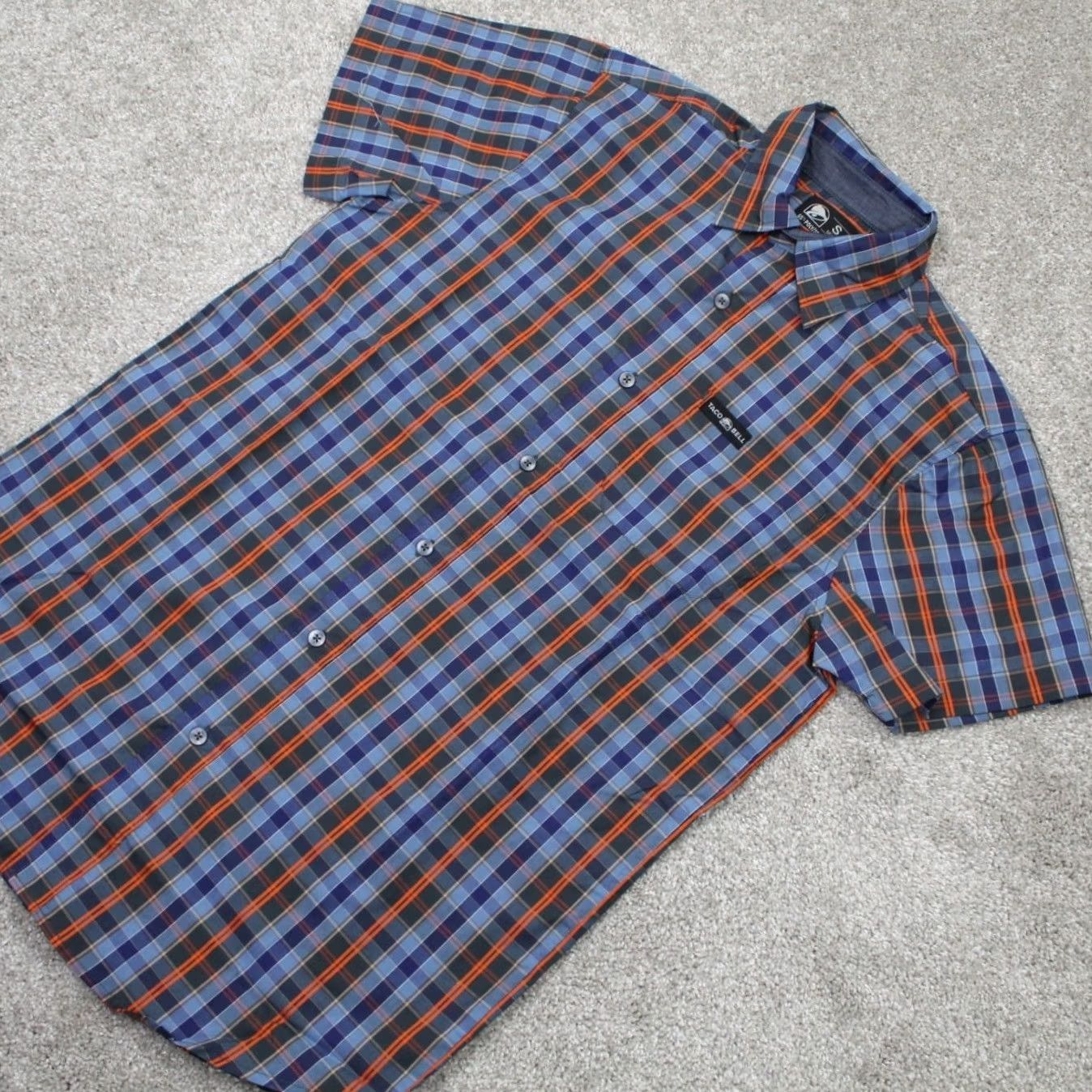 Bell Taco Bell Mens Small Blue/Orange Plaid Short Sleeve Button-Up Shirt Size US S / EU 44-46 / 1 - 3 Thumbnail